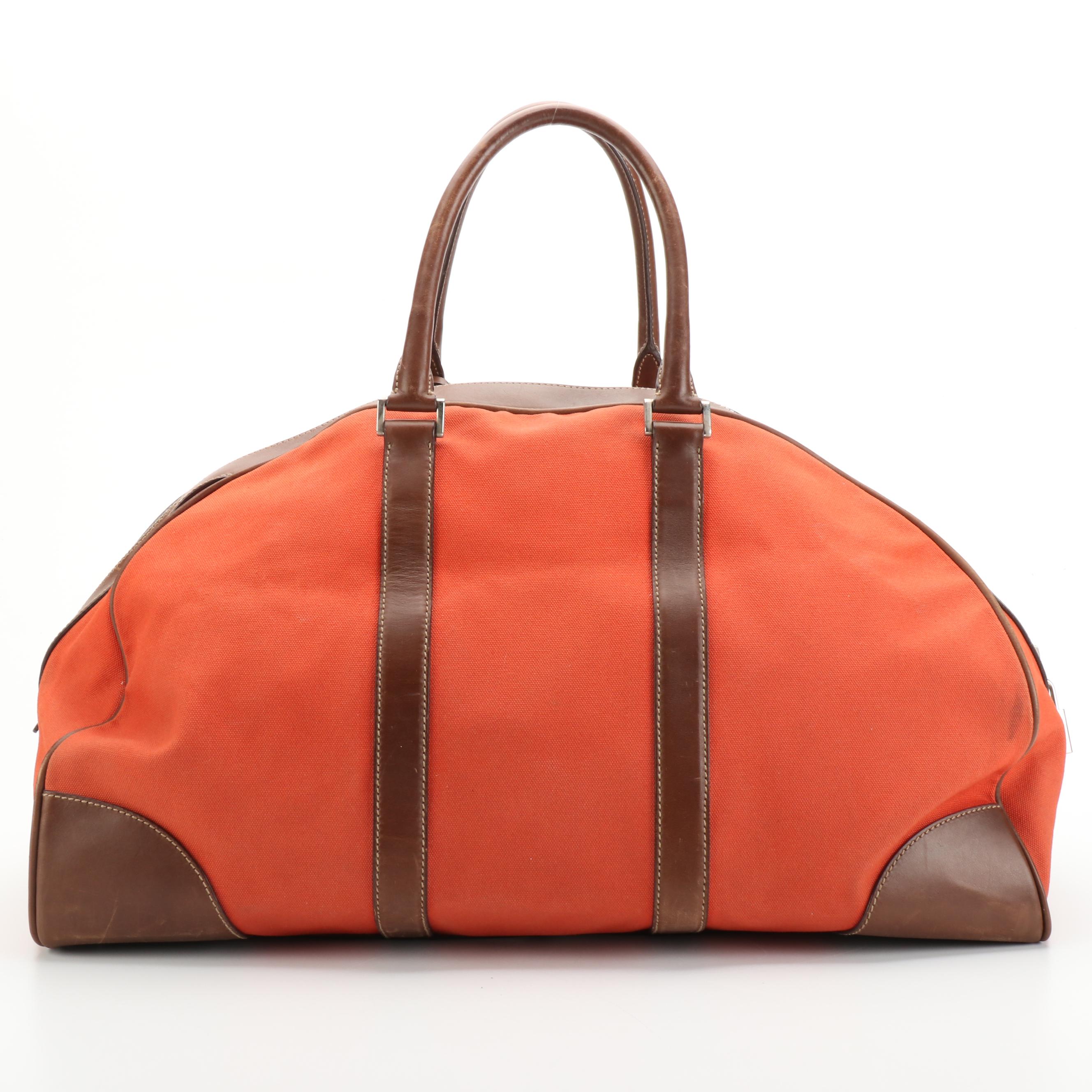 Prada Duffle Bag in Canvas with Brown Leather Trim