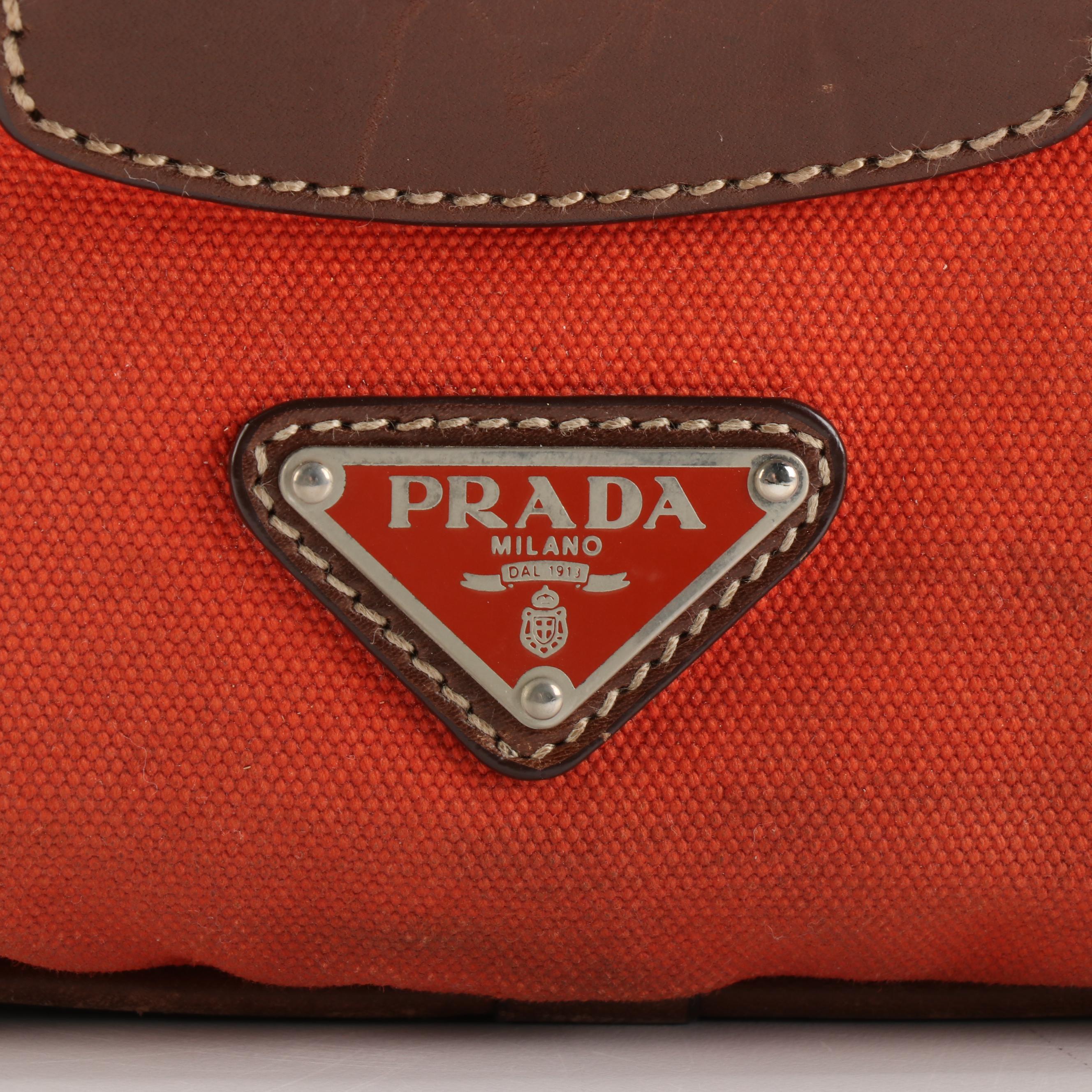 Prada Duffle Bag in Canvas with Brown Leather Trim