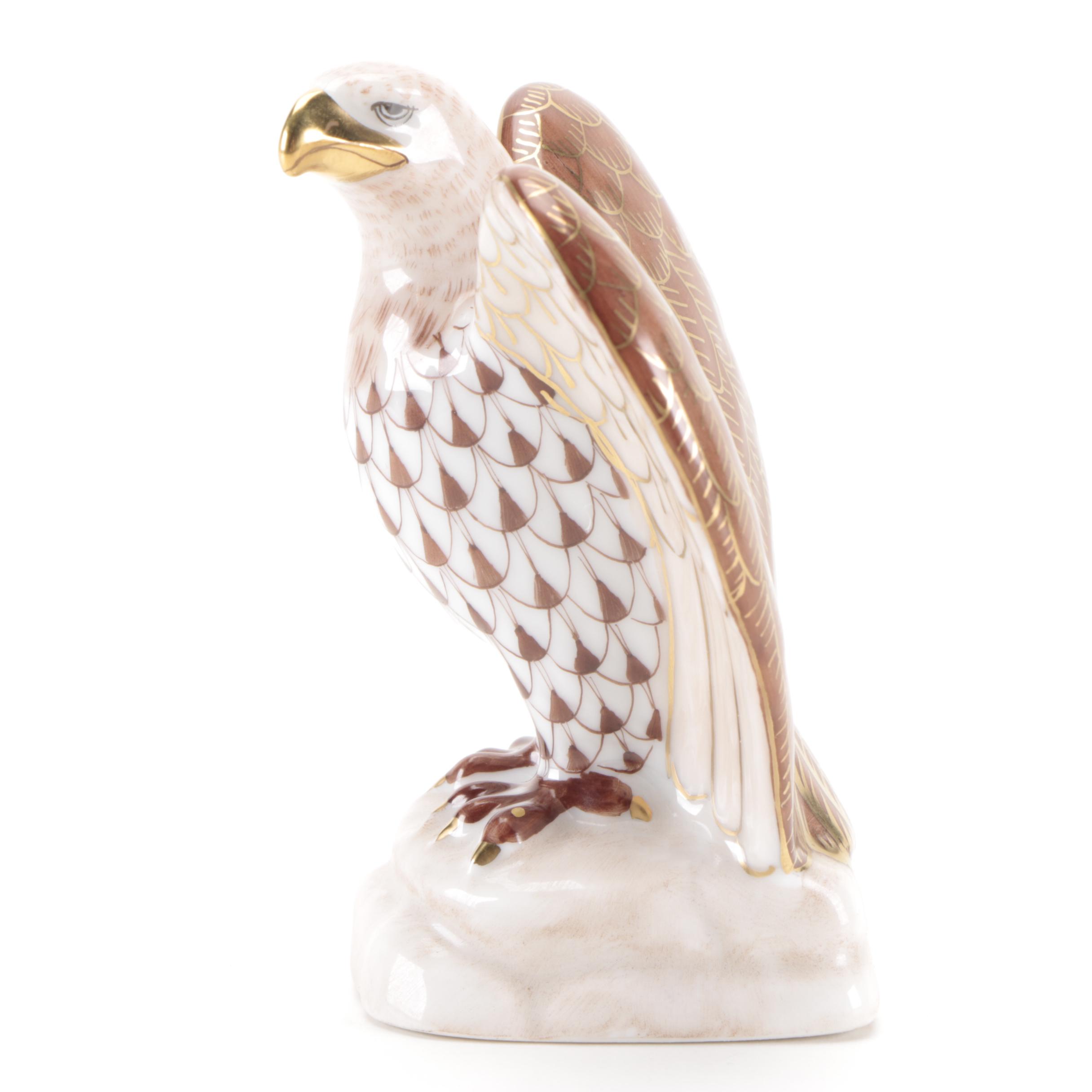 Herend Chocolate and Gold Fishnet "Eagle" Porcelain Figurine