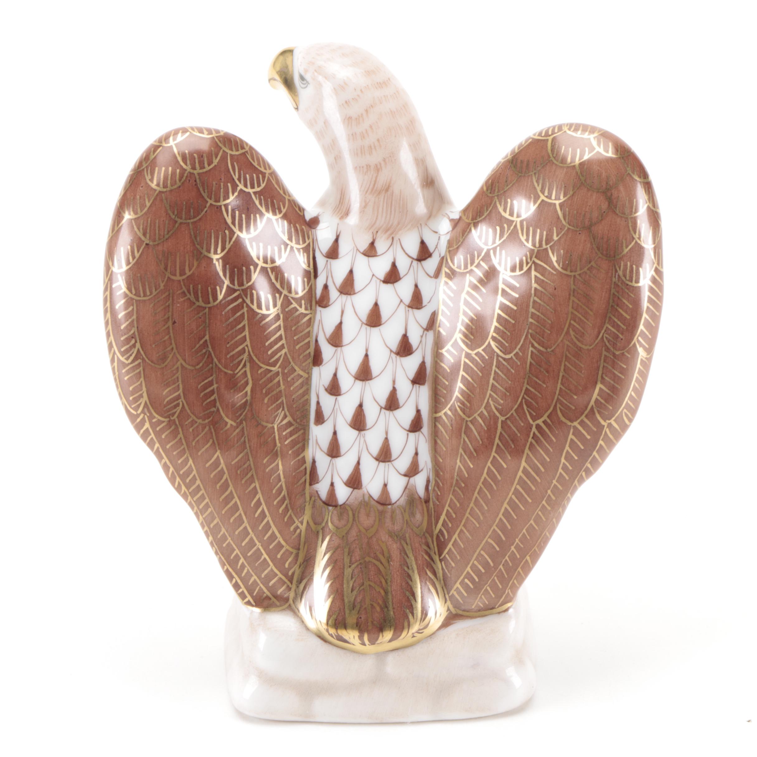 Herend Chocolate and Gold Fishnet "Eagle" Porcelain Figurine