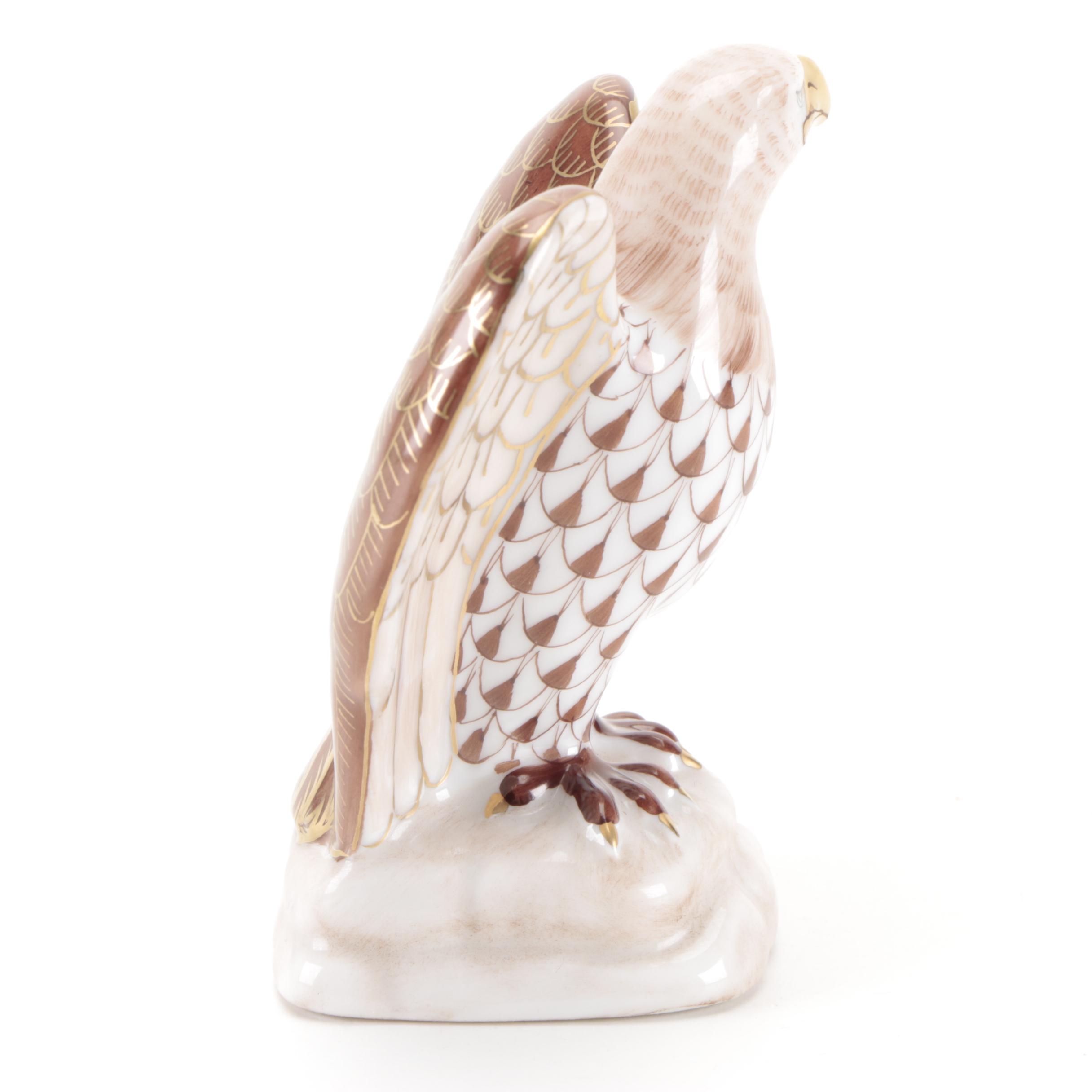 Herend Chocolate and Gold Fishnet "Eagle" Porcelain Figurine
