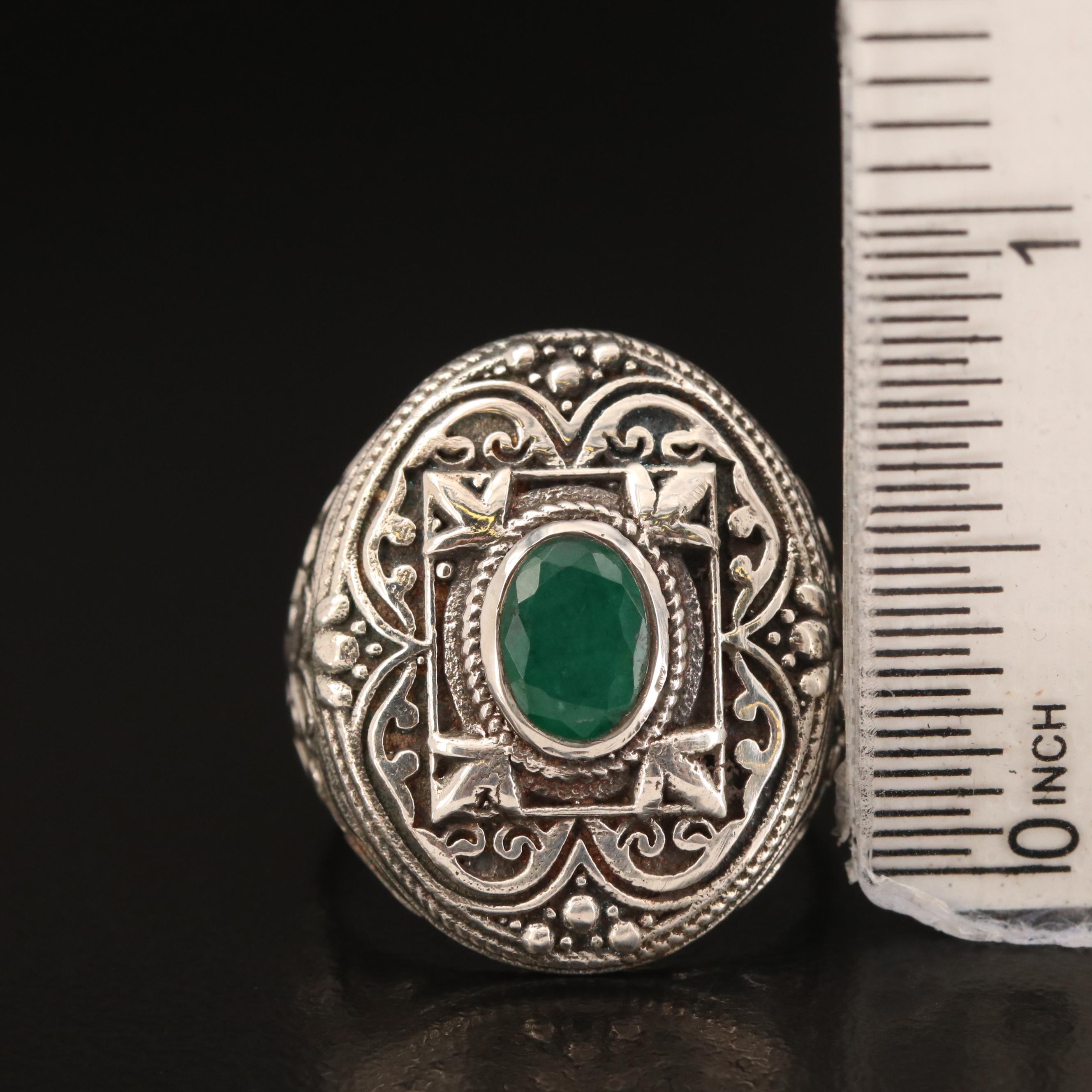 Sterling Ring and Earrings Featuring Emeralds