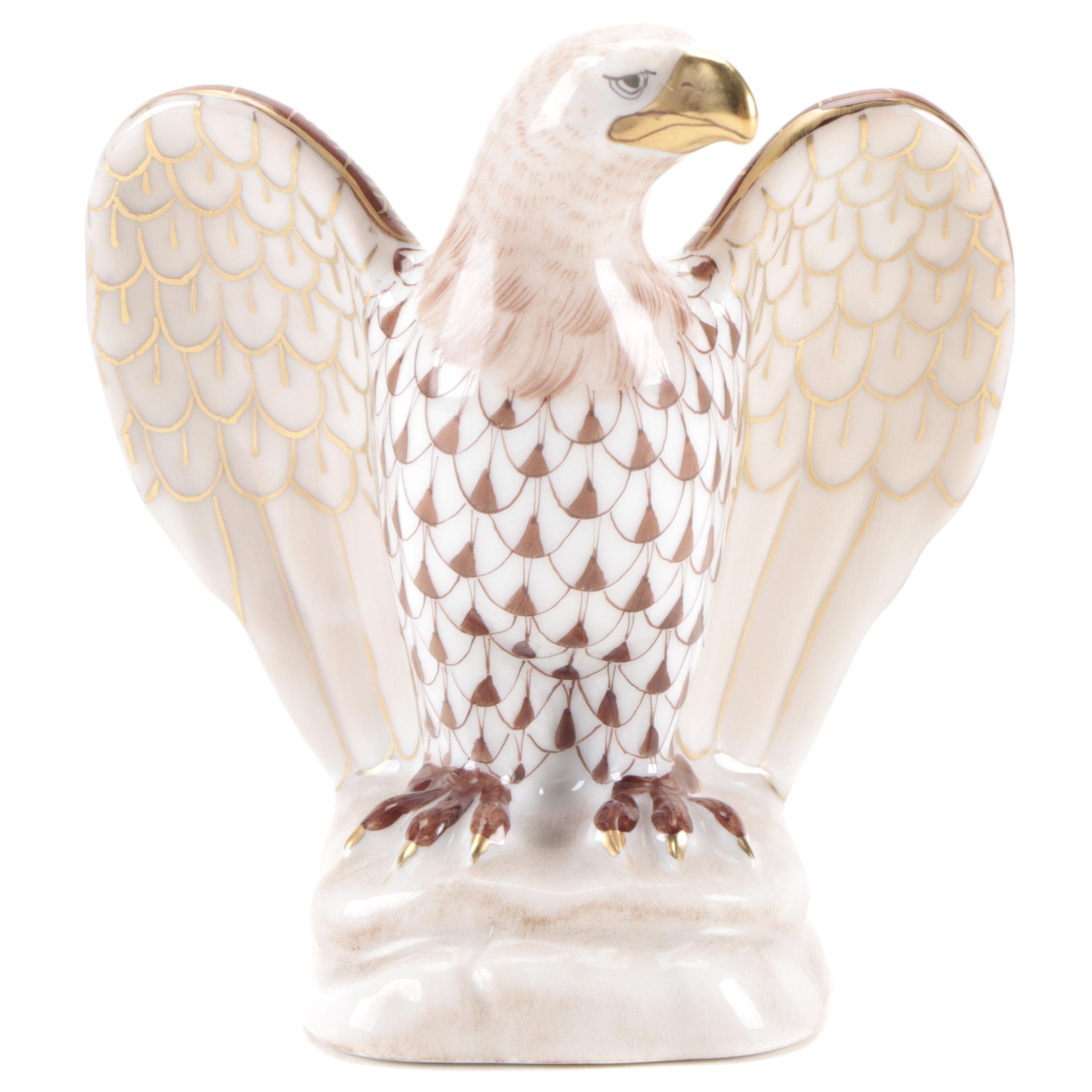 Herend Chocolate and Gold Fishnet "Eagle" Porcelain Figurine