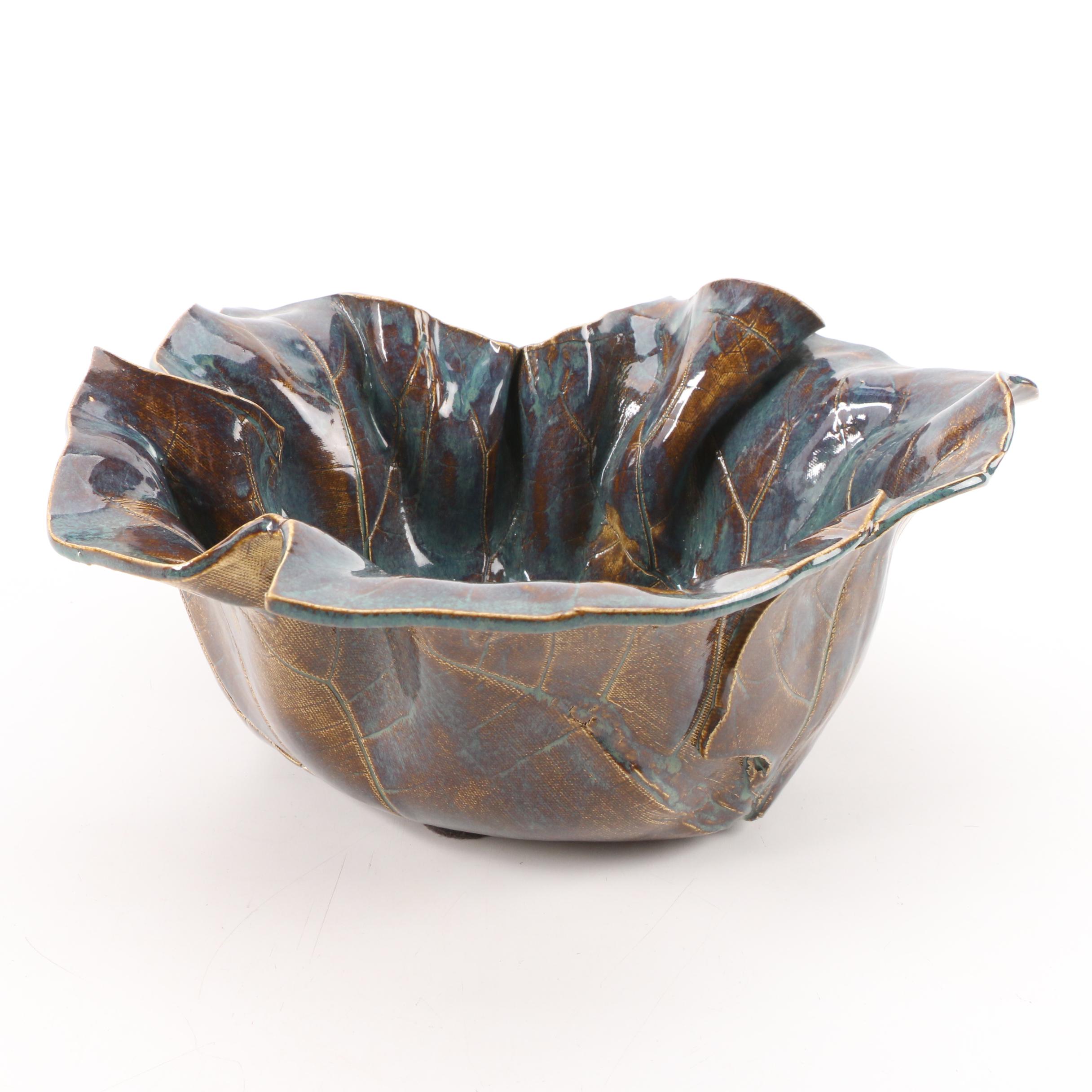 Cheryl Foster Free-Form Leaf Pottery Bowl with Frankoma Ceramic Vase