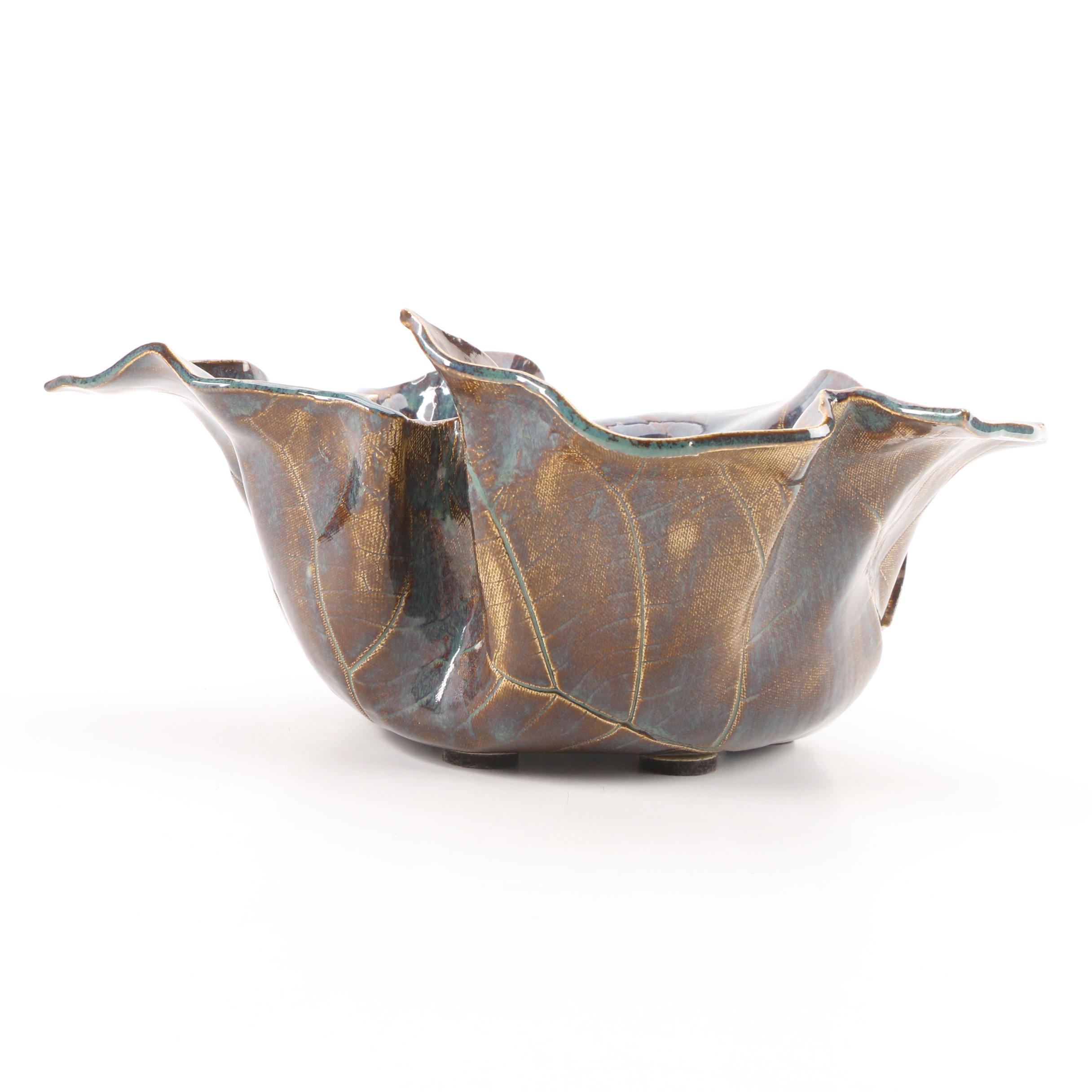 Cheryl Foster Free-Form Leaf Pottery Bowl with Frankoma Ceramic Vase