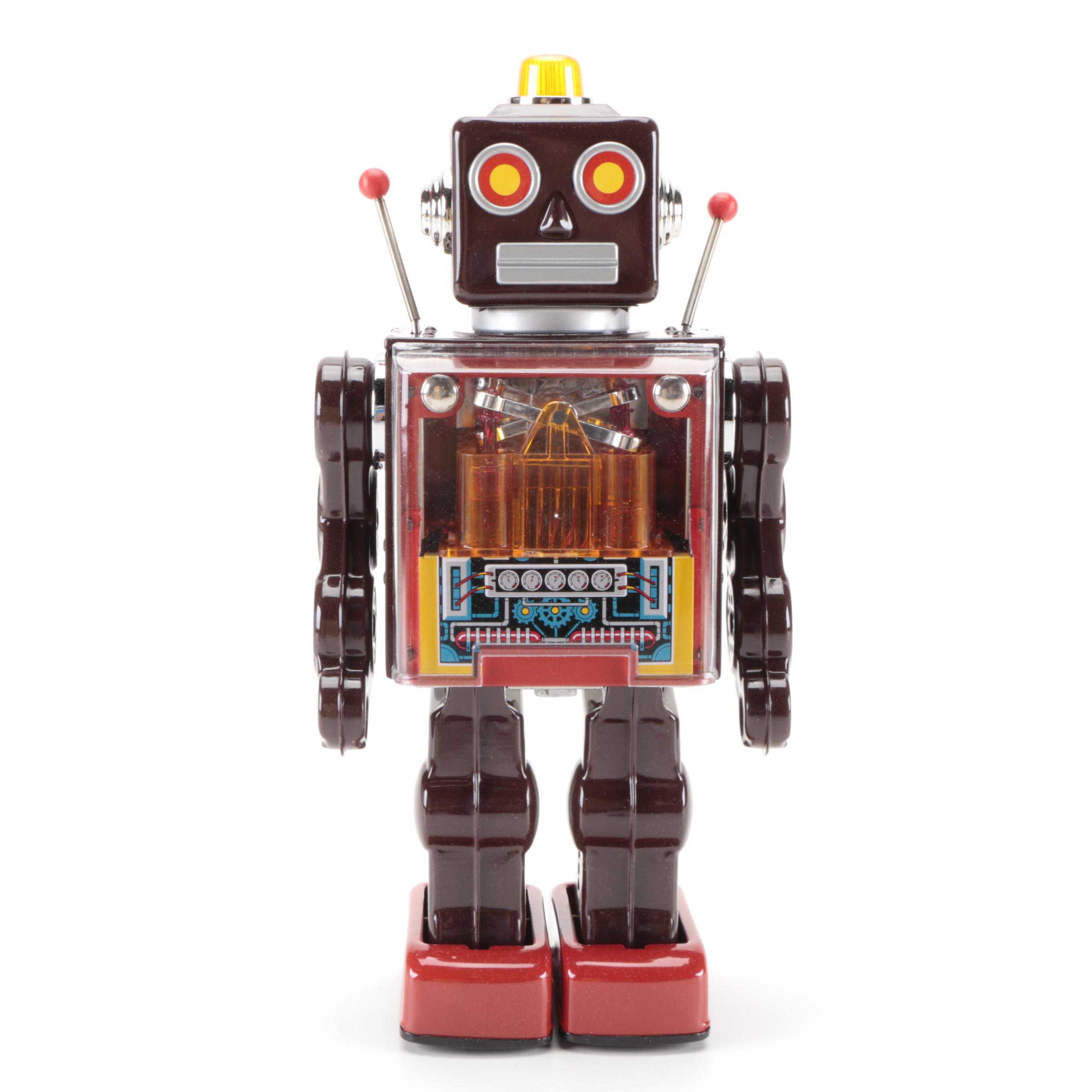 Metal House Piston Robot III Battery-Operated Tin Litho Toy