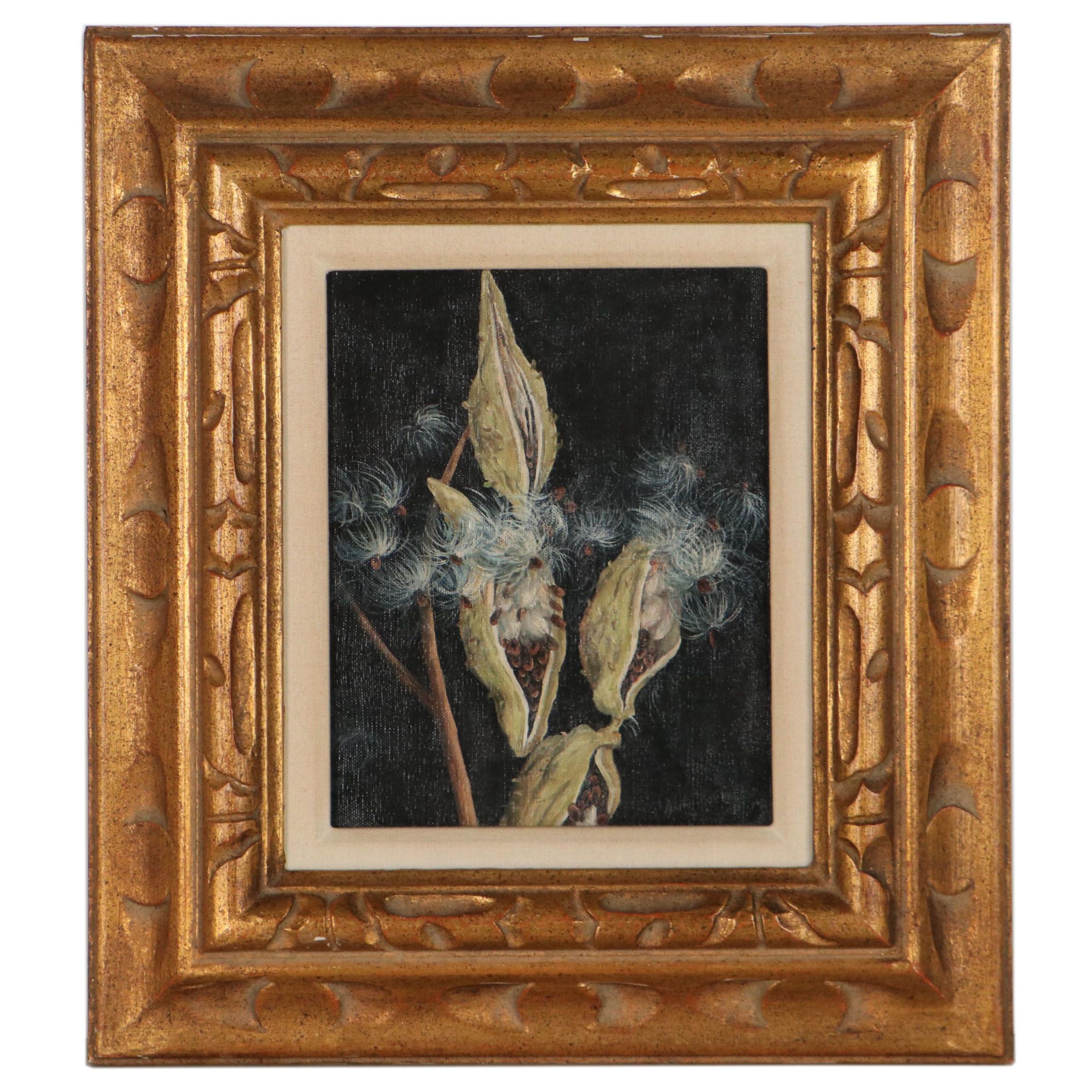 Anita Hoehne Oil Painting of Milkweed, Late 20th Century