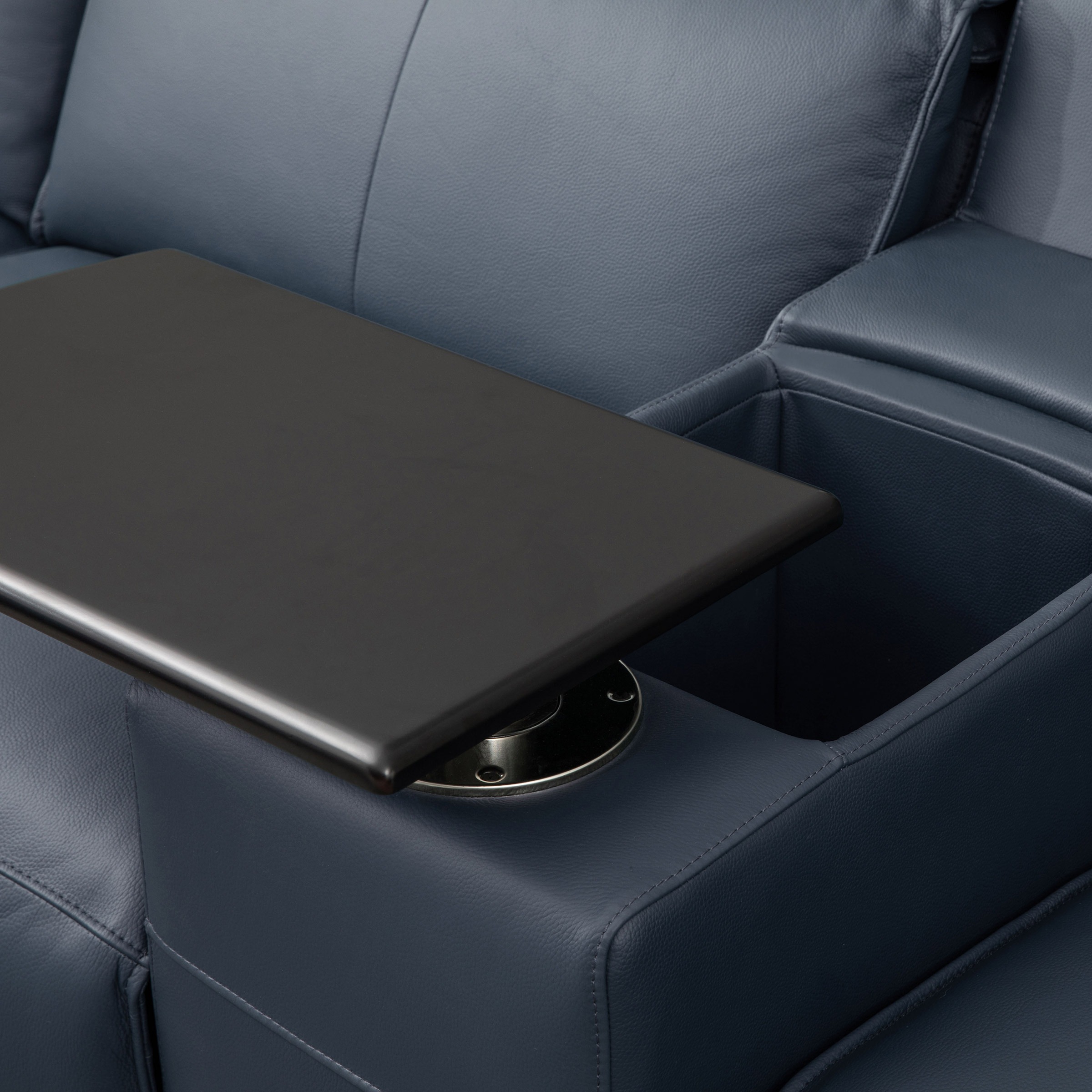 Abbyson "Blythe" Power Reclining Navy Leather Sectional with Power Headrests