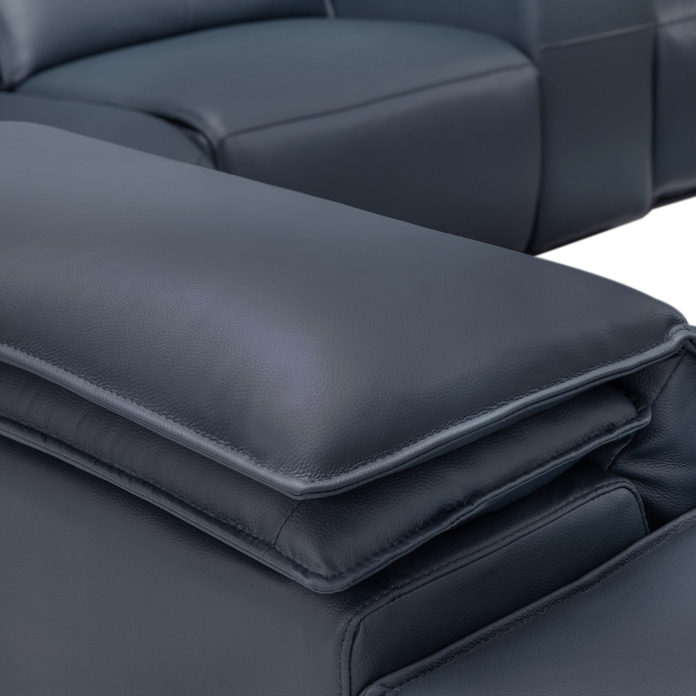 Abbyson "Blythe" Power Reclining Navy Leather Sectional with Power Headrests