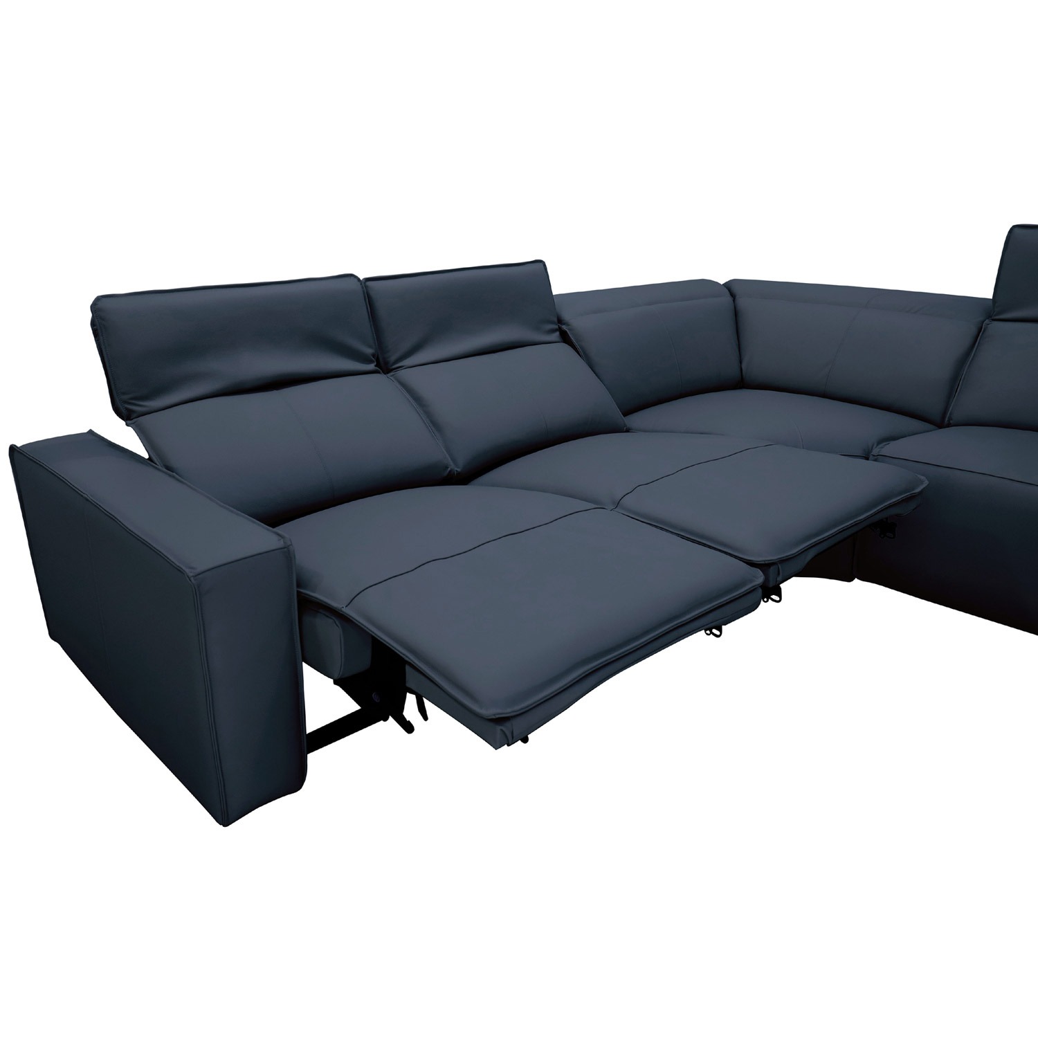 Abbyson "Blythe" Power Reclining Navy Leather Sectional with Power Headrests
