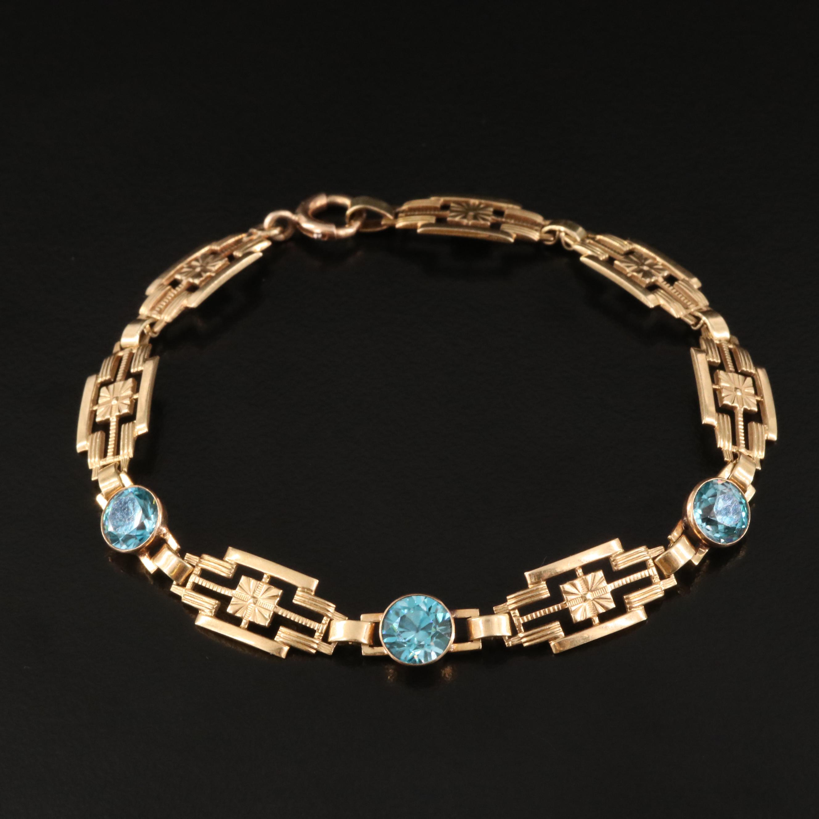 Late Art Deco Krementz 14K Zircon Bracelet