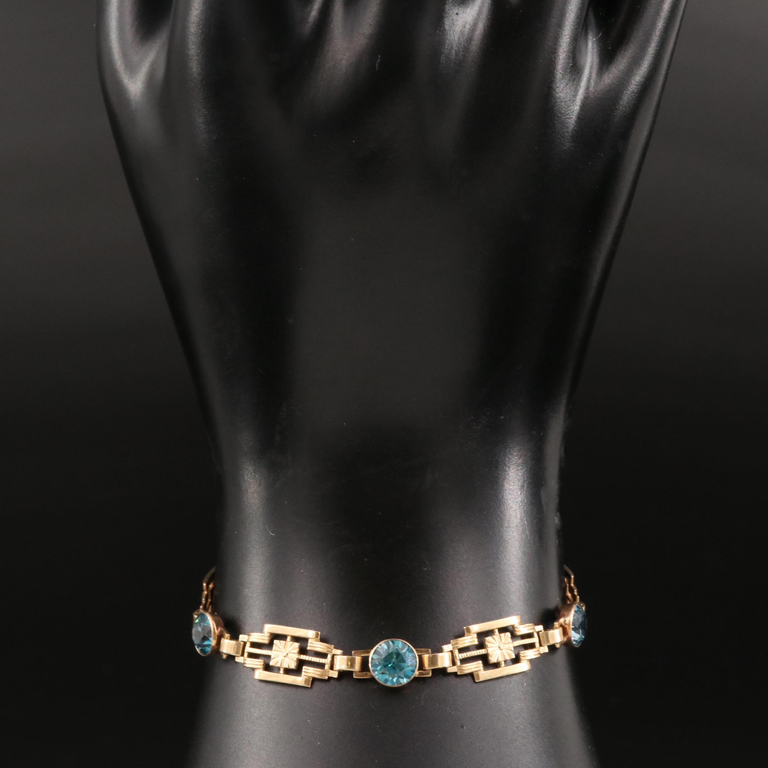 Late Art Deco Krementz 14K Zircon Bracelet