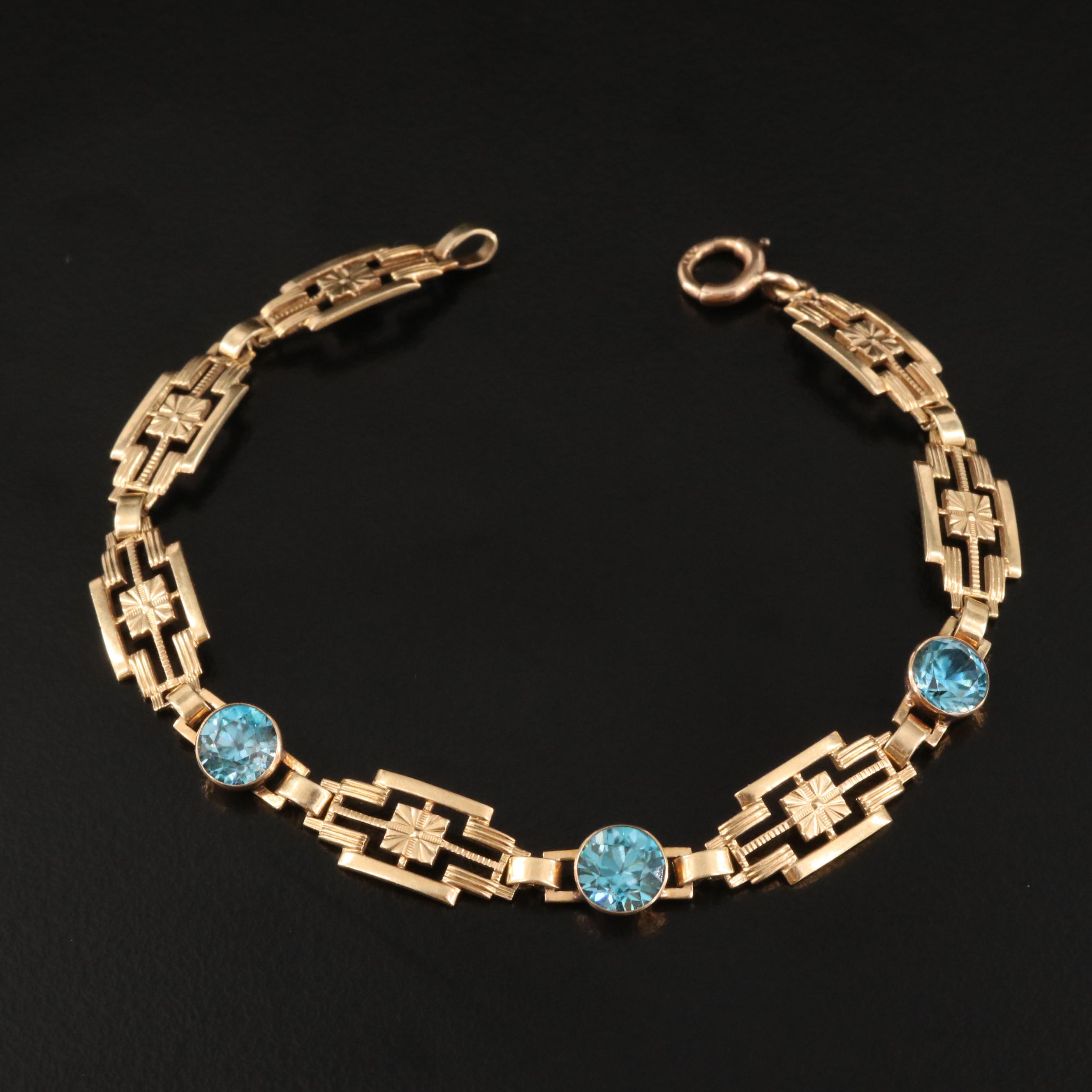 Late Art Deco Krementz 14K Zircon Bracelet