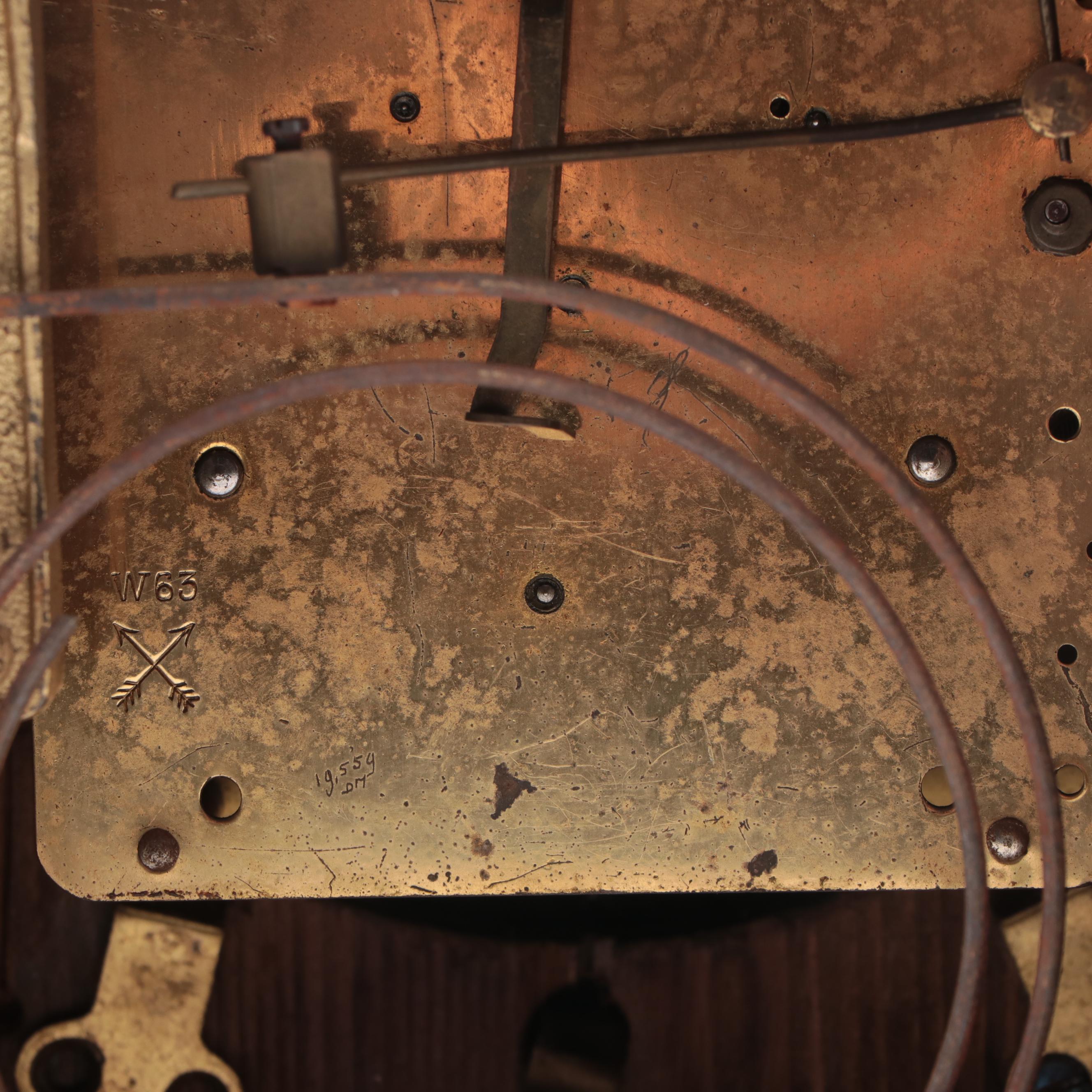 Art Deco German Stained Oak and Brass Mantel Clock, circa 1930s