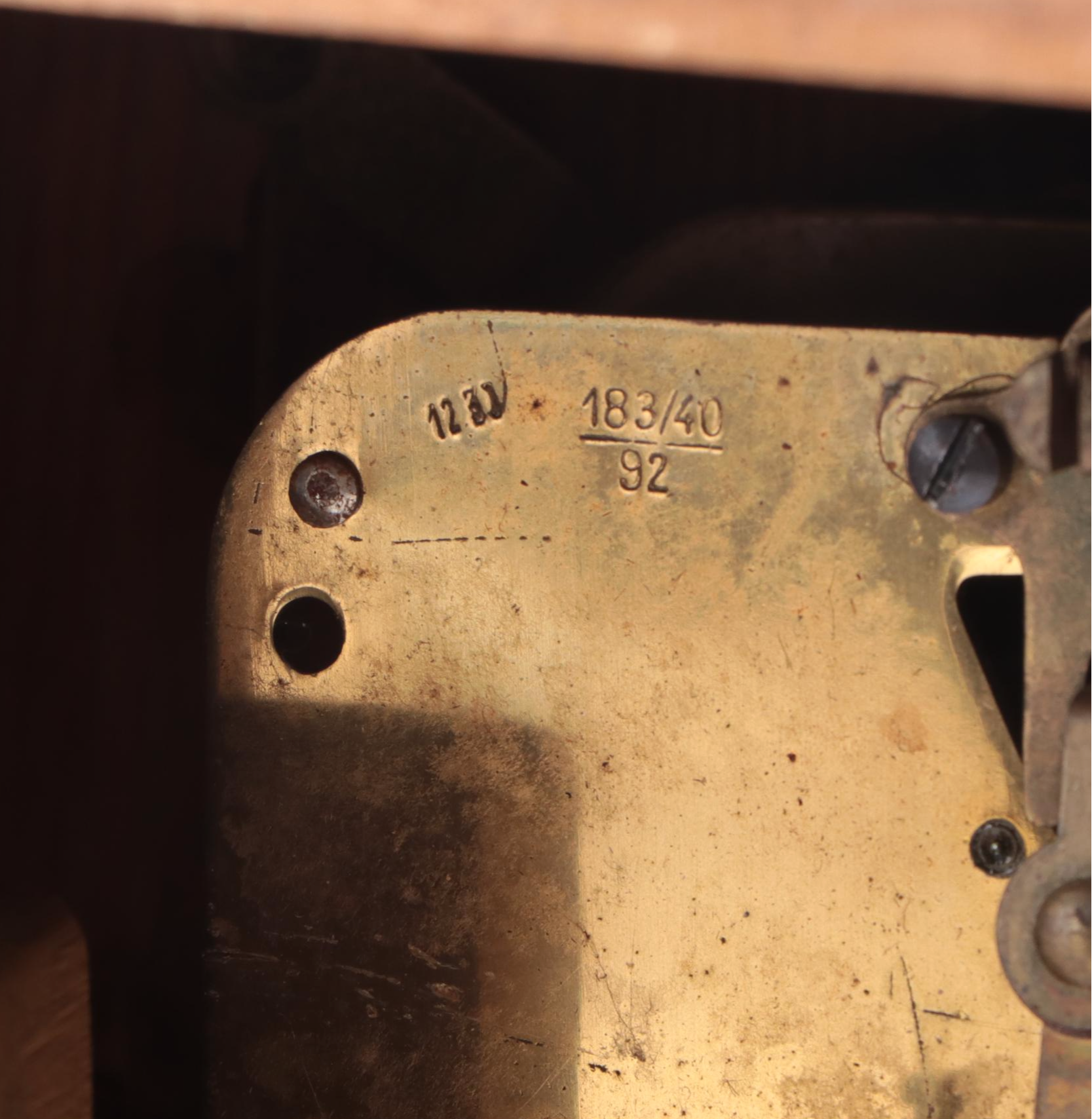 Art Deco German Stained Oak and Brass Mantel Clock, circa 1930s