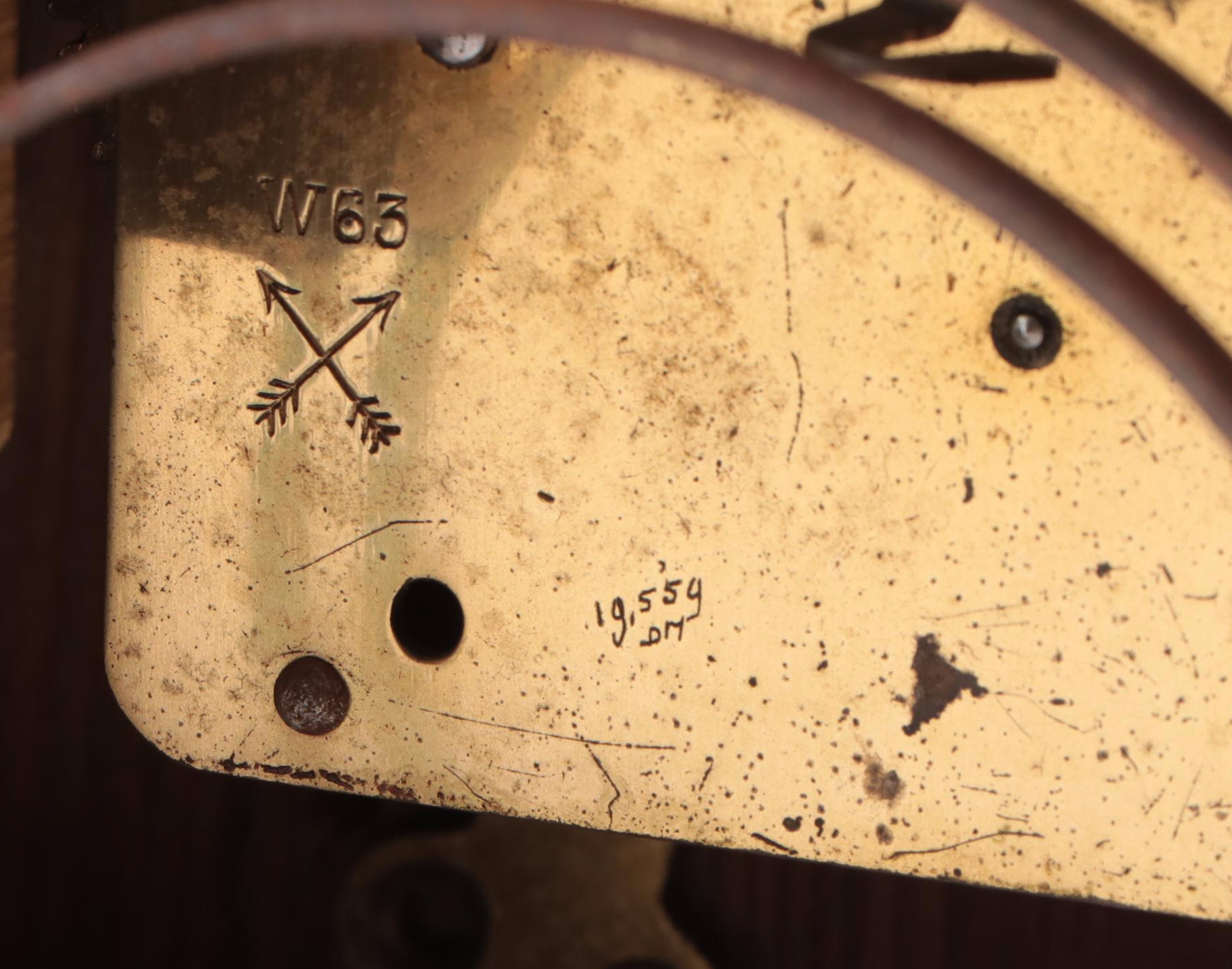 Art Deco German Stained Oak and Brass Mantel Clock, circa 1930s
