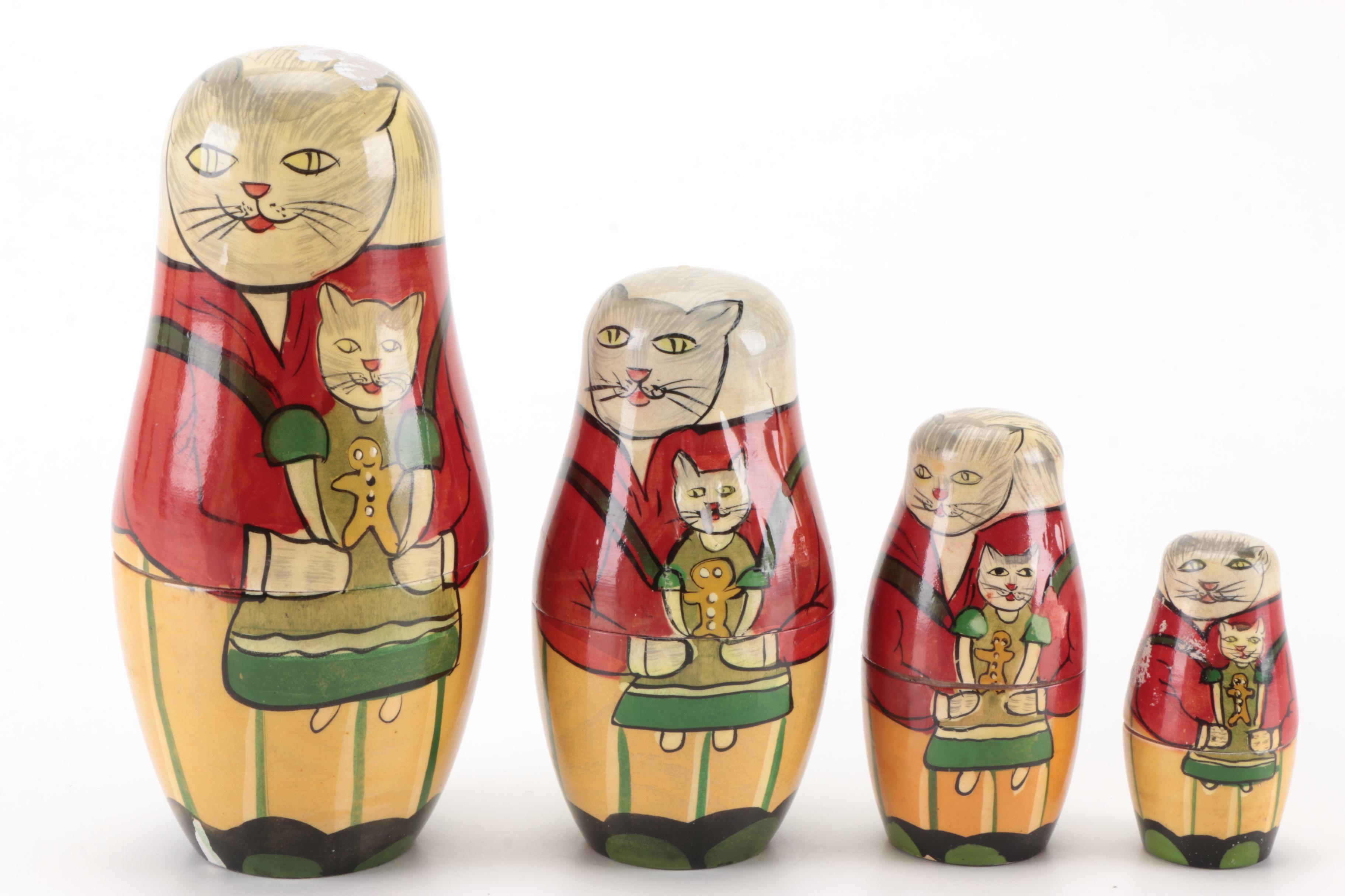 Matroyshka Nesting Dolls "Angel", "Cat", and "Rocket Boy"