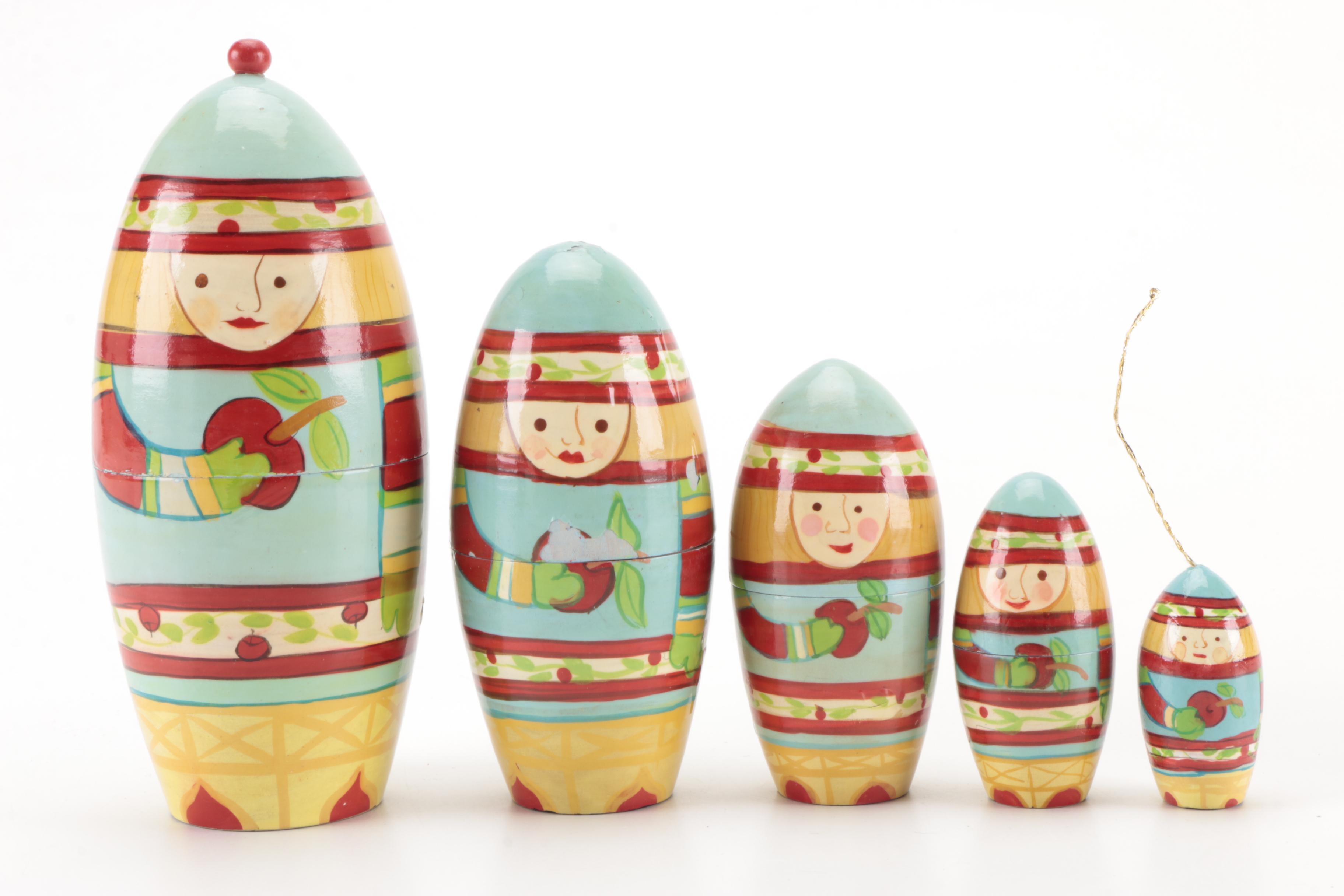 Matroyshka Nesting Dolls "Angel", "Cat", and "Rocket Boy"