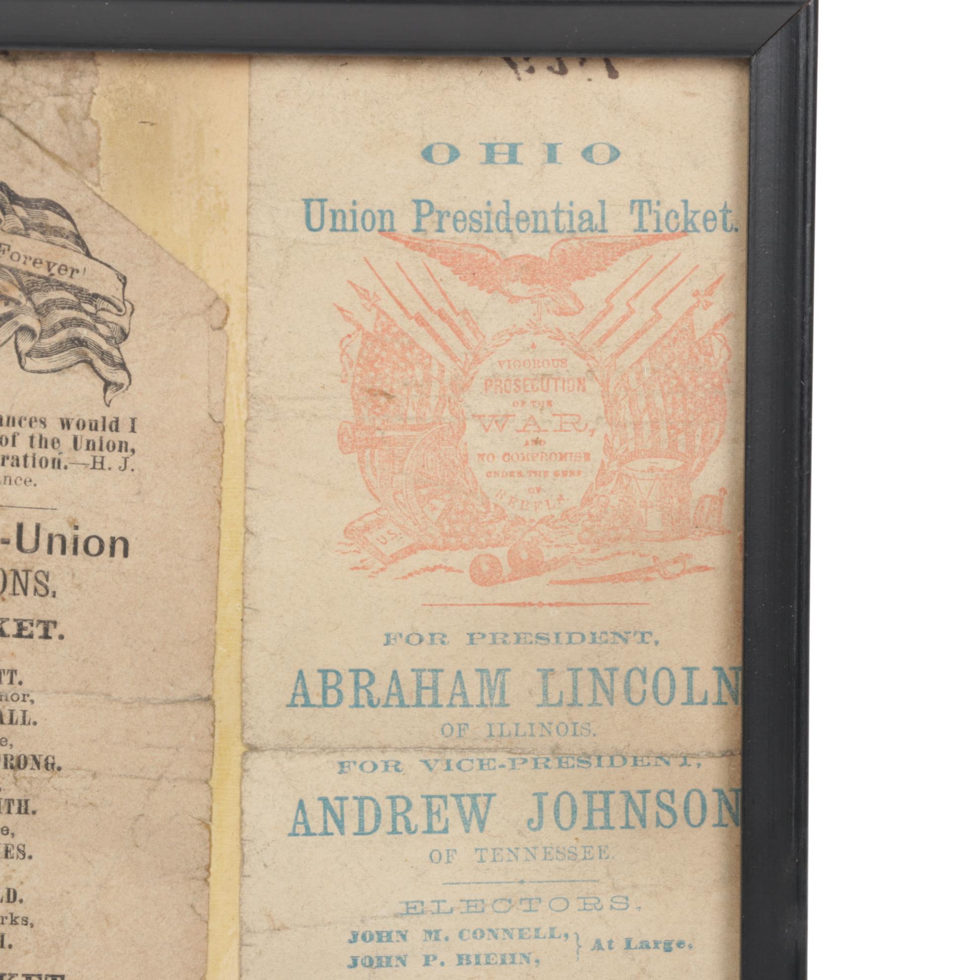 1864 Abraham Lincoln Presidential Election Ticket with Ohio Union Party Ticket