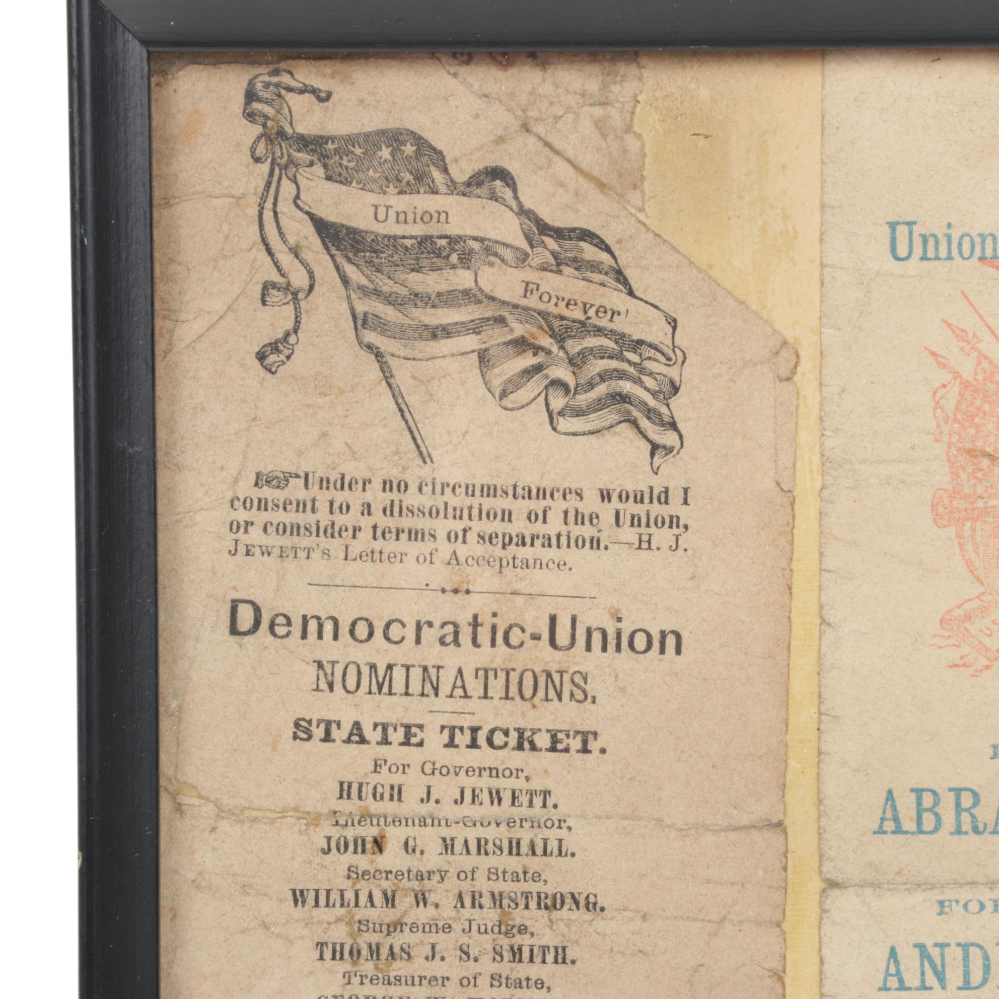 1864 Abraham Lincoln Presidential Election Ticket with Ohio Union Party Ticket