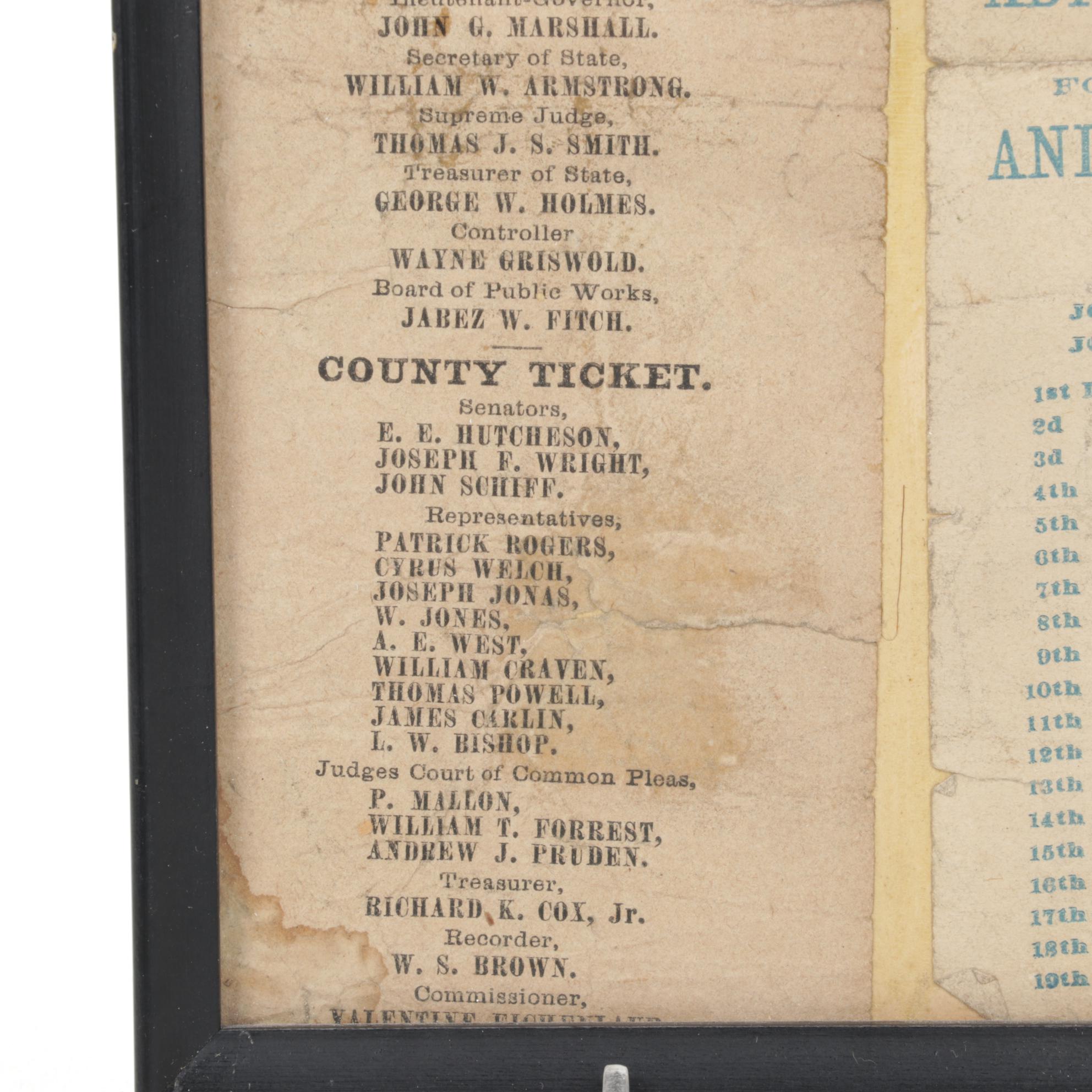 1864 Abraham Lincoln Presidential Election Ticket with Ohio Union Party Ticket