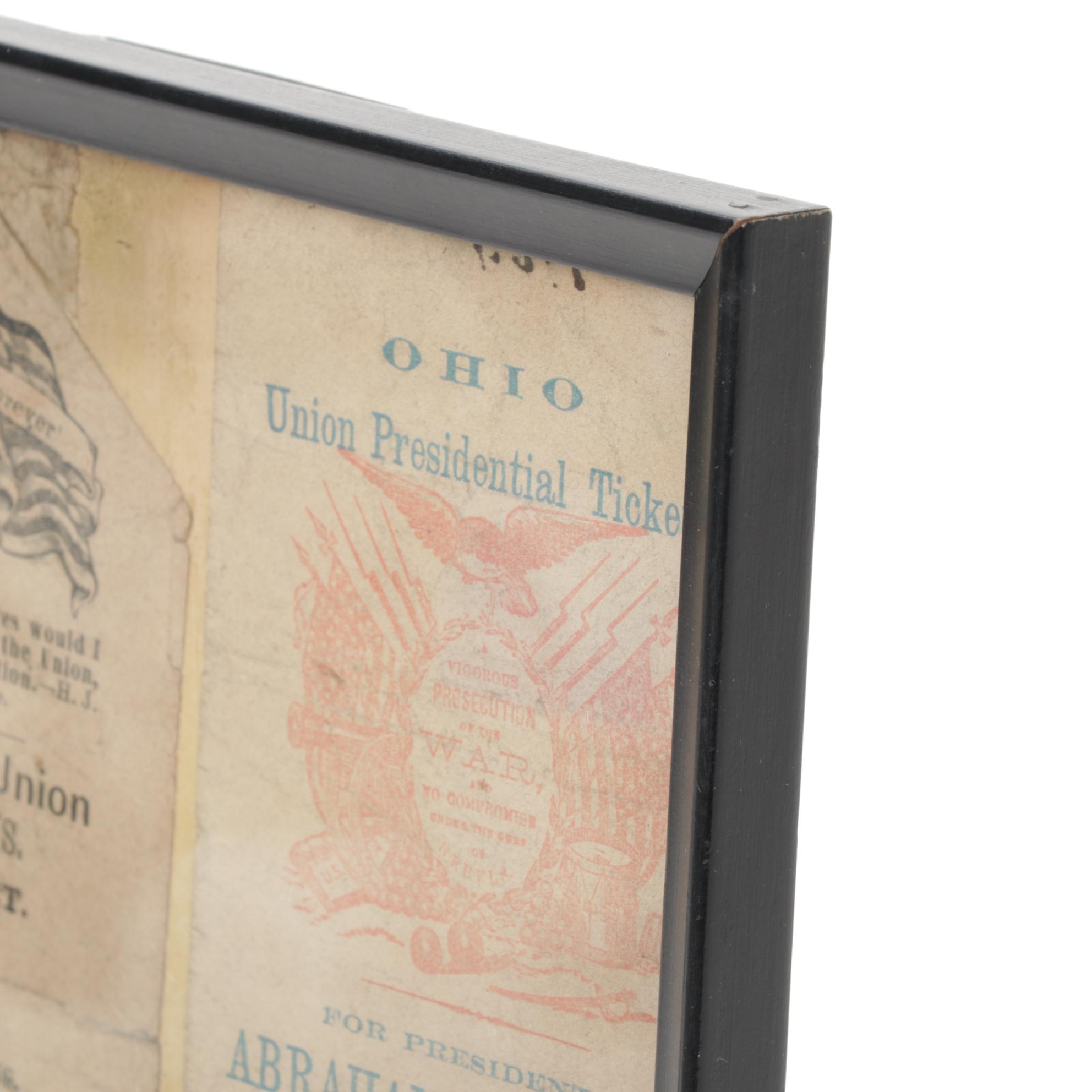 1864 Abraham Lincoln Presidential Election Ticket with Ohio Union Party Ticket