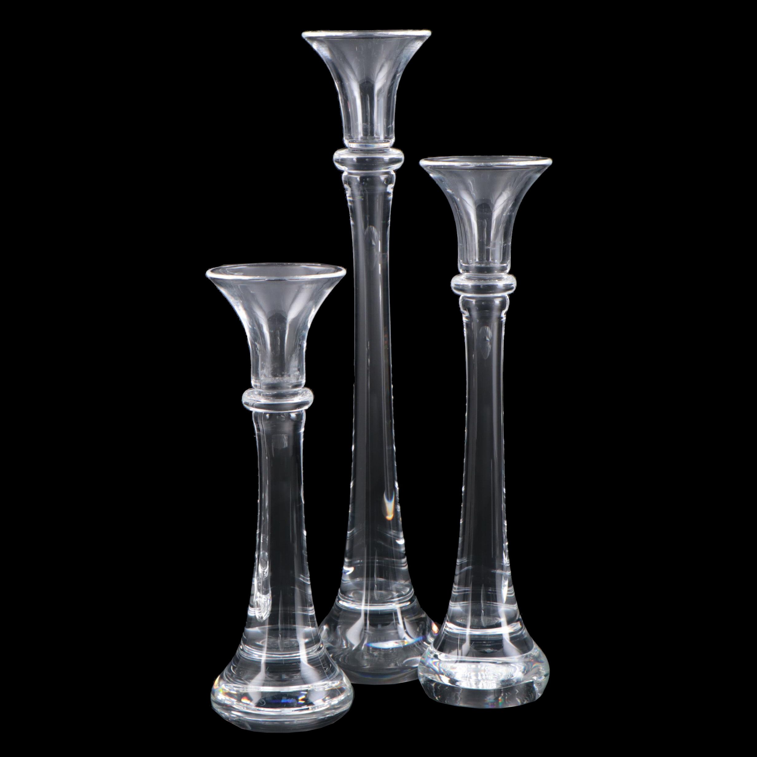 Steuben Glass Trumpet Candleholders