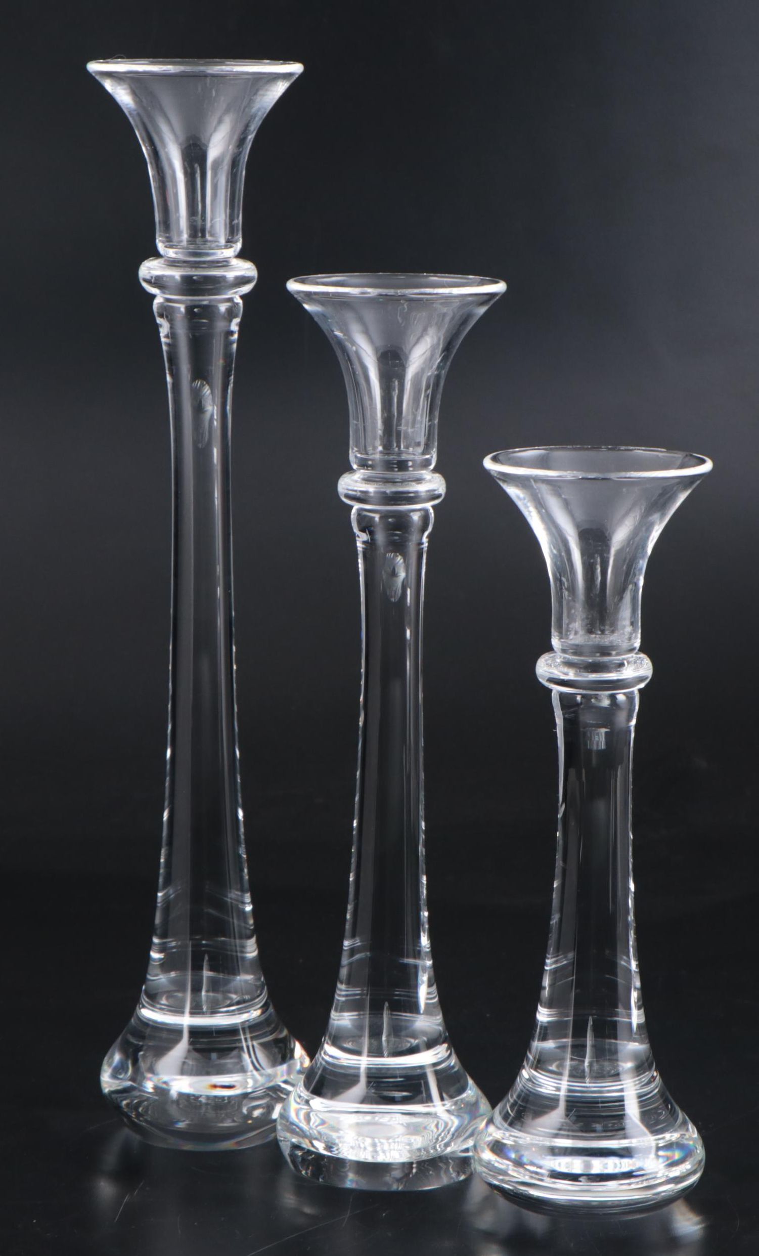 Steuben Glass Trumpet Candleholders