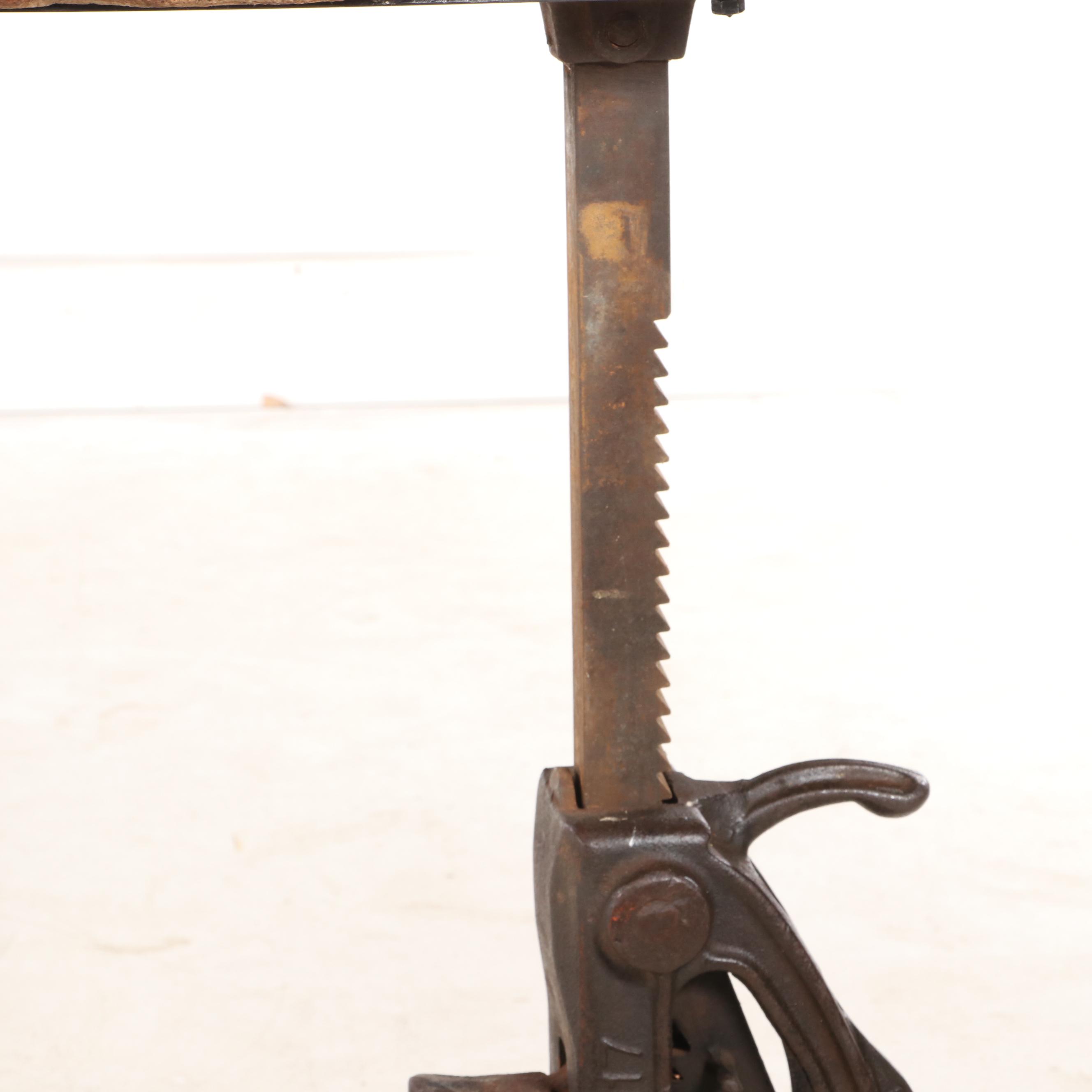 Industrial Cast Iron and Reclaimed Wood Adjustable Ratchet-Jack Stand