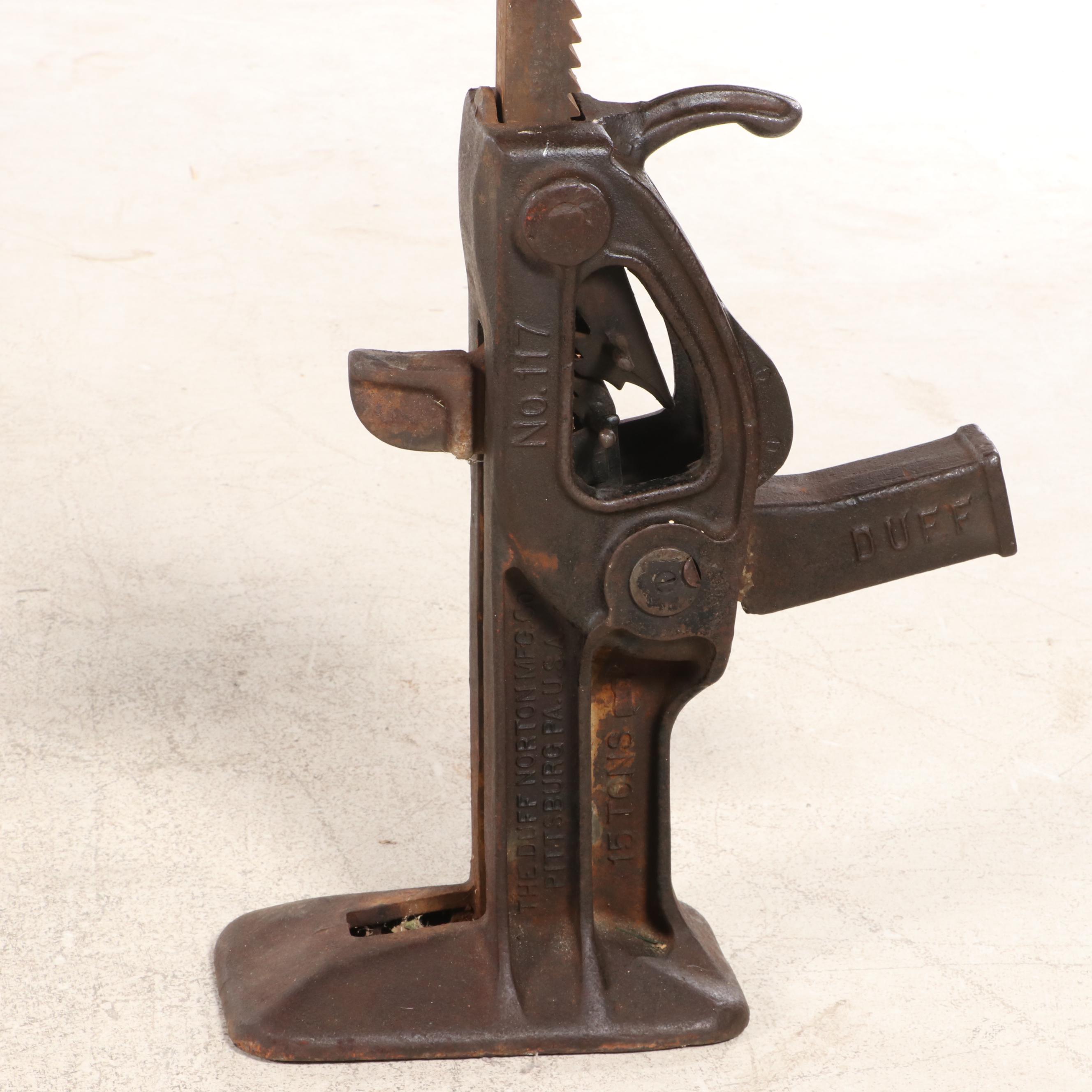 Industrial Cast Iron and Reclaimed Wood Adjustable Ratchet-Jack Stand