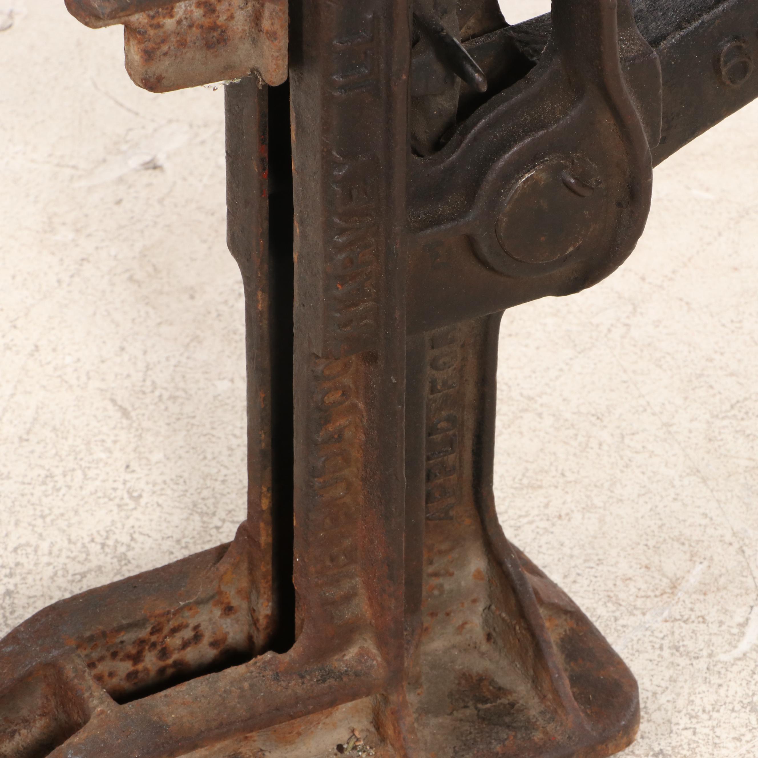 Industrial Cast Iron and Reclaimed Wood Adjustable Ratchet-Jack Stand