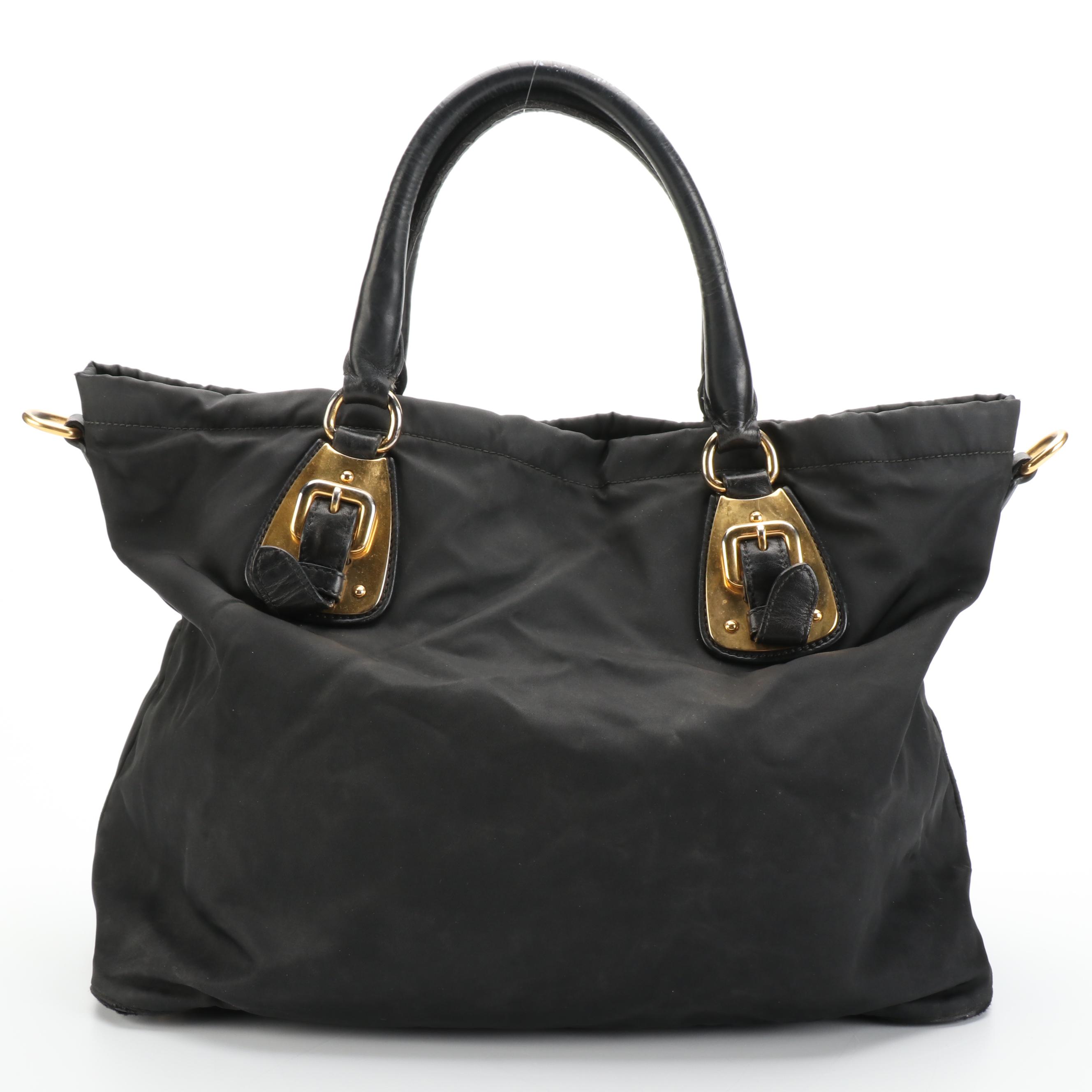 Prada Tote Bag in Black Tessuto Nylon with Leather Trim