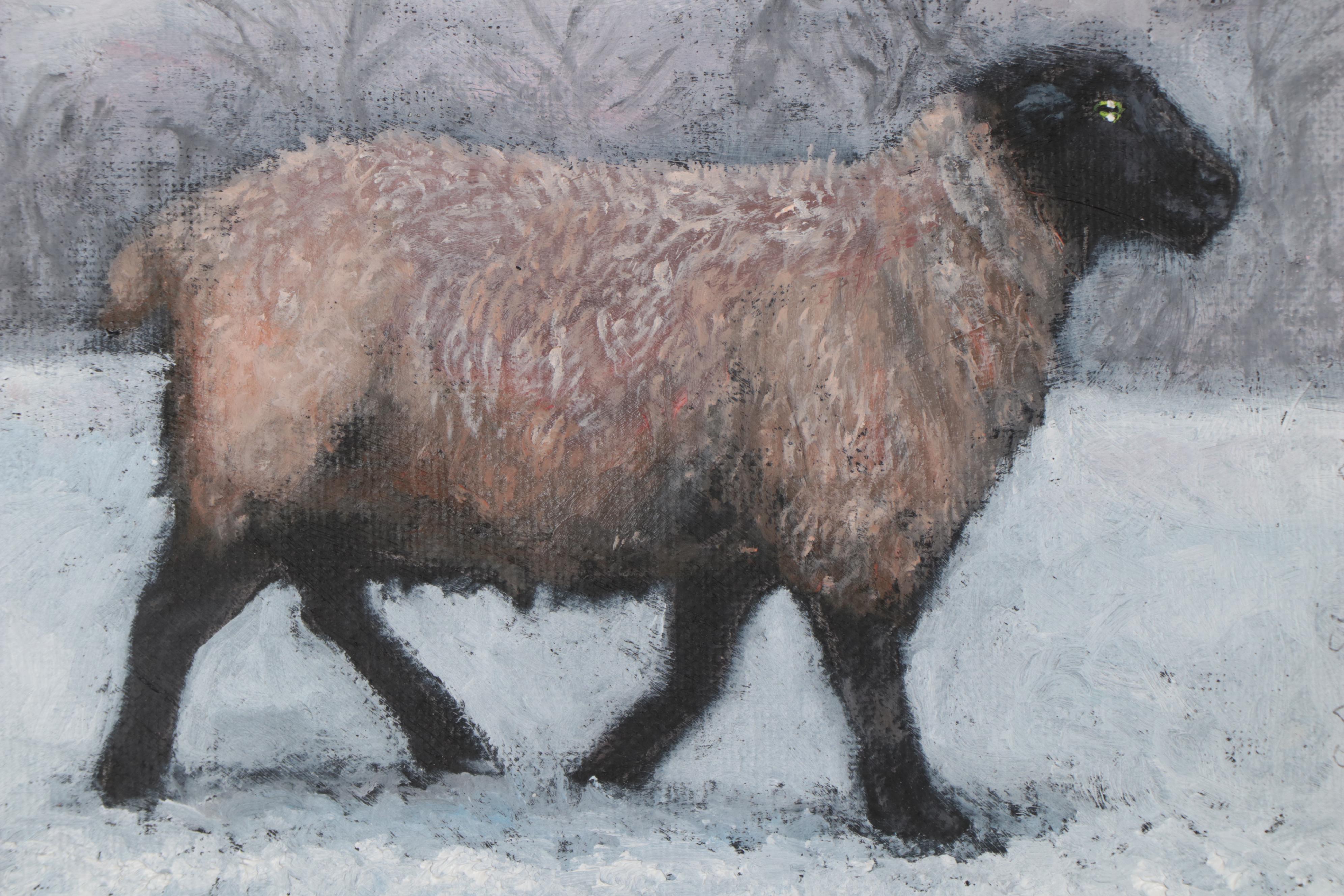 Siân Sloman Oil Painting of Sheep in Winter Landscape, 1921
