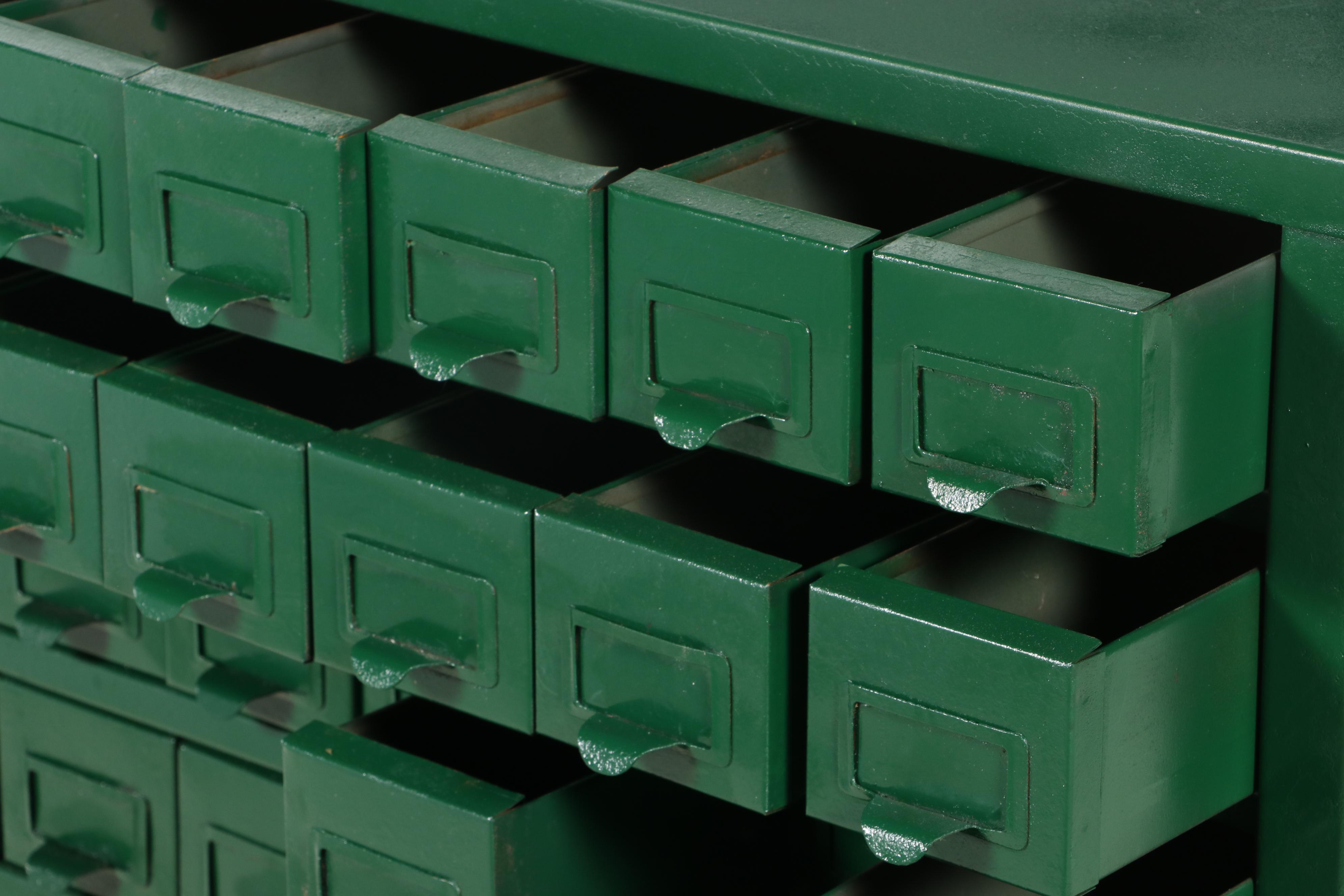 Industrial 100-Drawer Painted Metal Small Parts Cabinet, Mid to Late 20th C.
