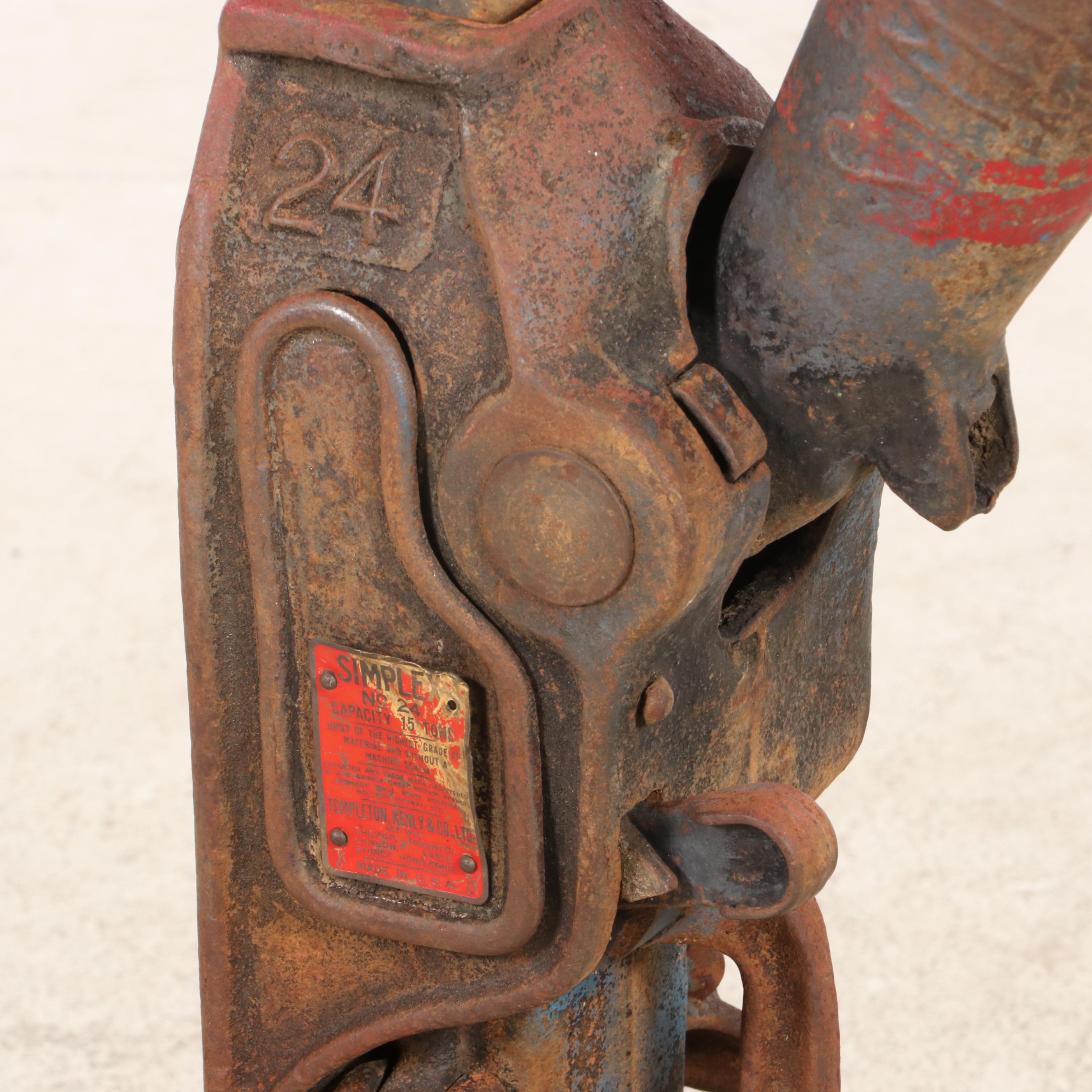 Templeton, Kenly, & Co. Simplex 15 Ton Railroad Ratchet Jack, Early 20th Century
