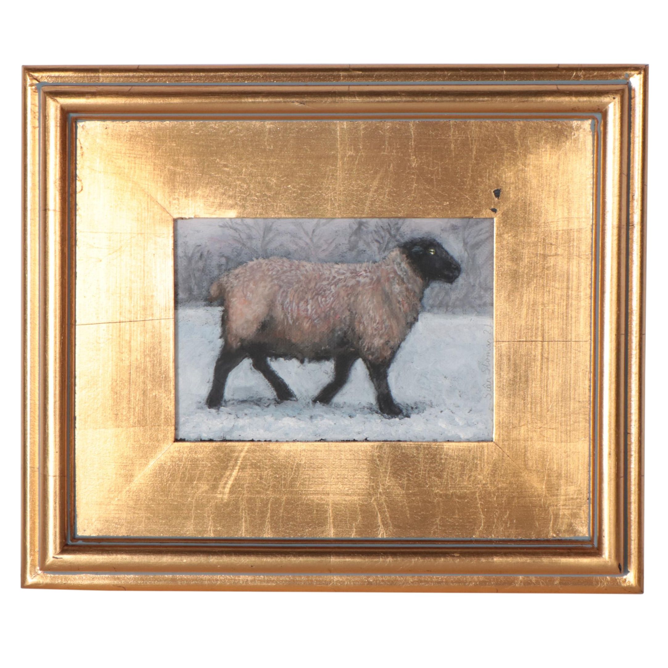 Siân Sloman Oil Painting of Sheep in Winter Landscape, 1921