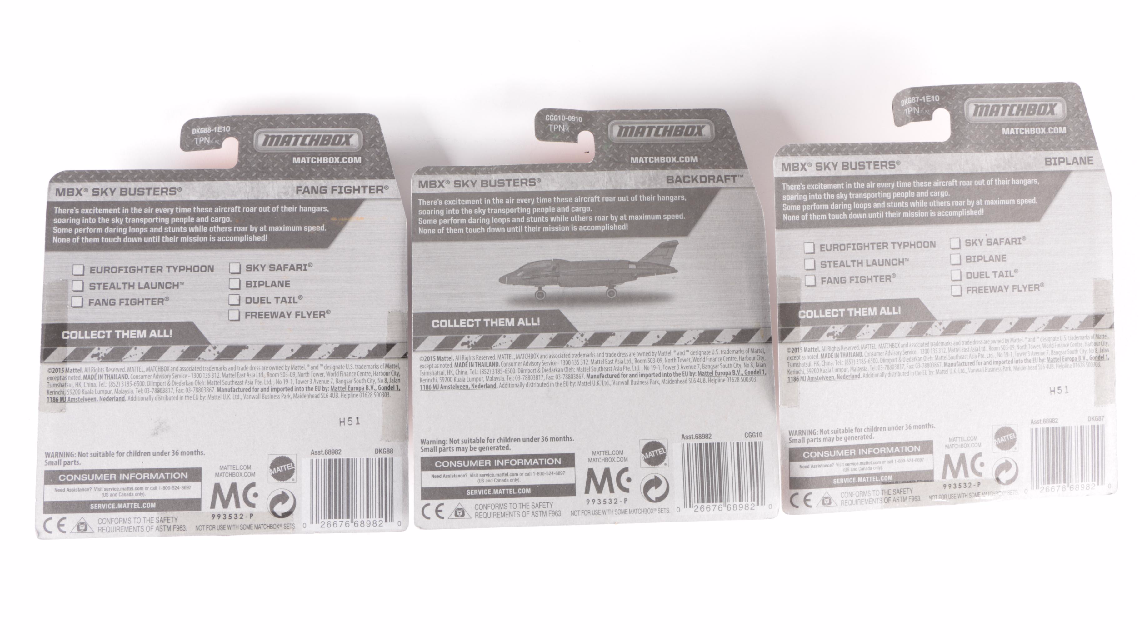 Mattel Matchbox MBX Diecast Model Cars, Sky Busters Planes