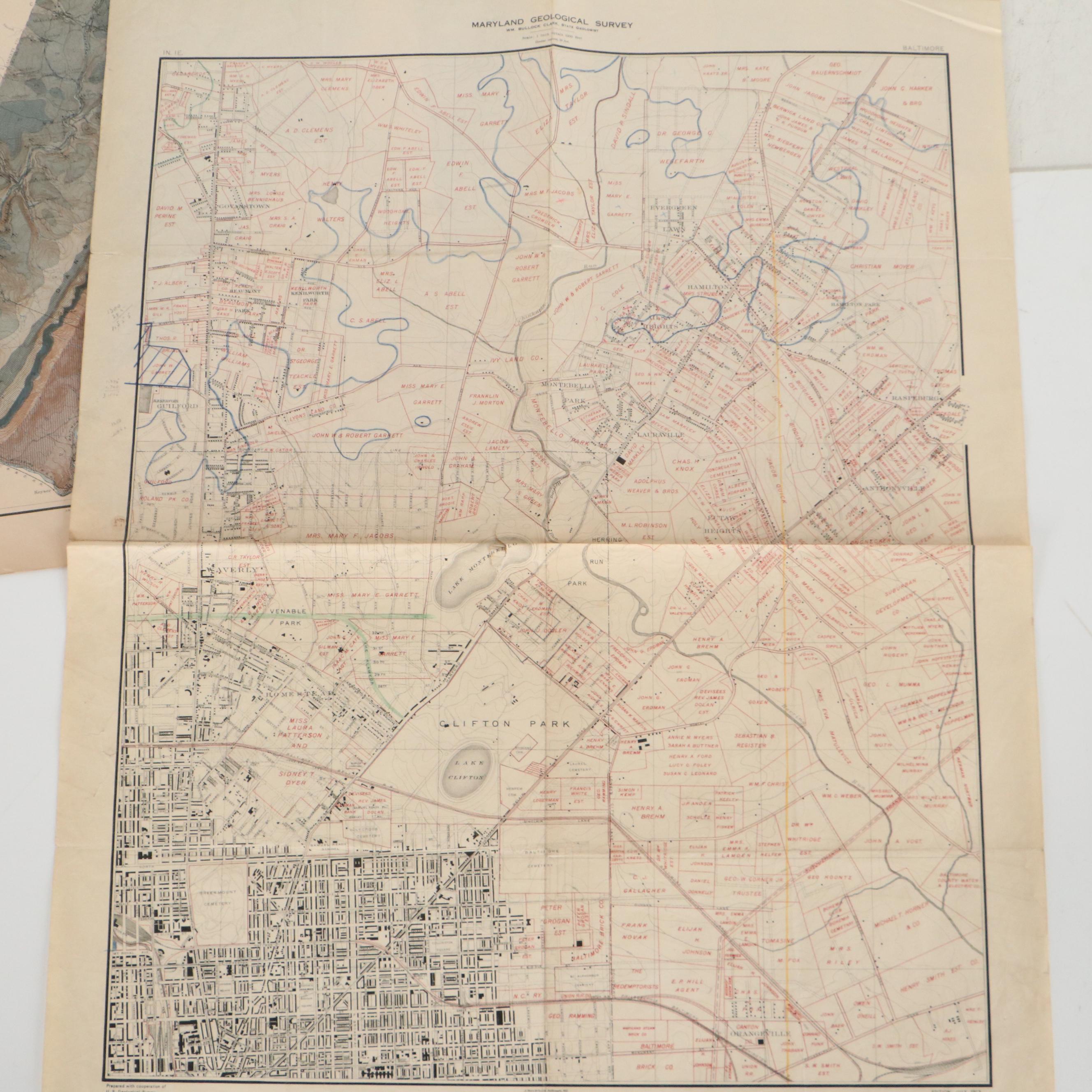 William Bullock Clark Wood Engraving Geological Maps of Maryland