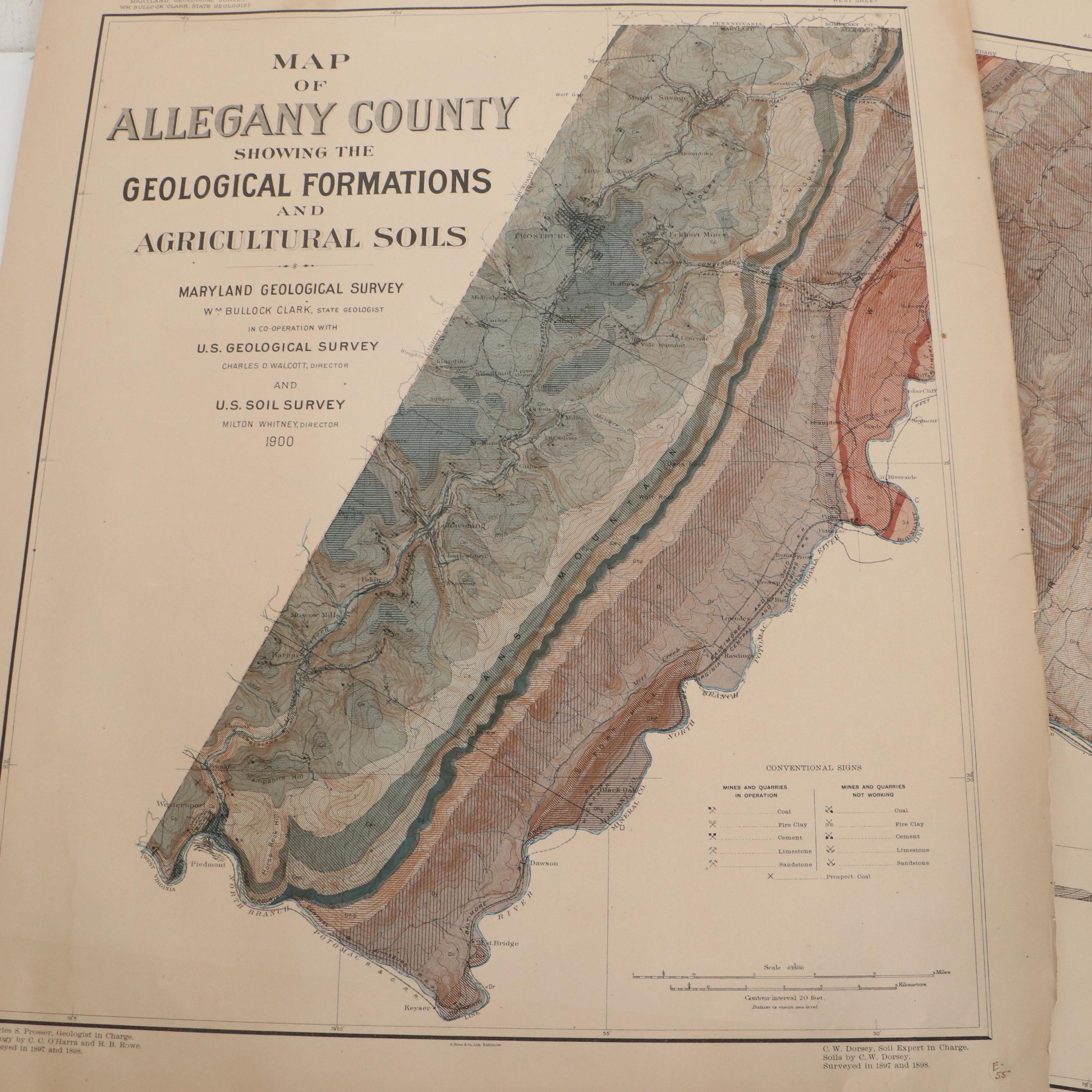 William Bullock Clark Wood Engraving Geological Maps of Maryland