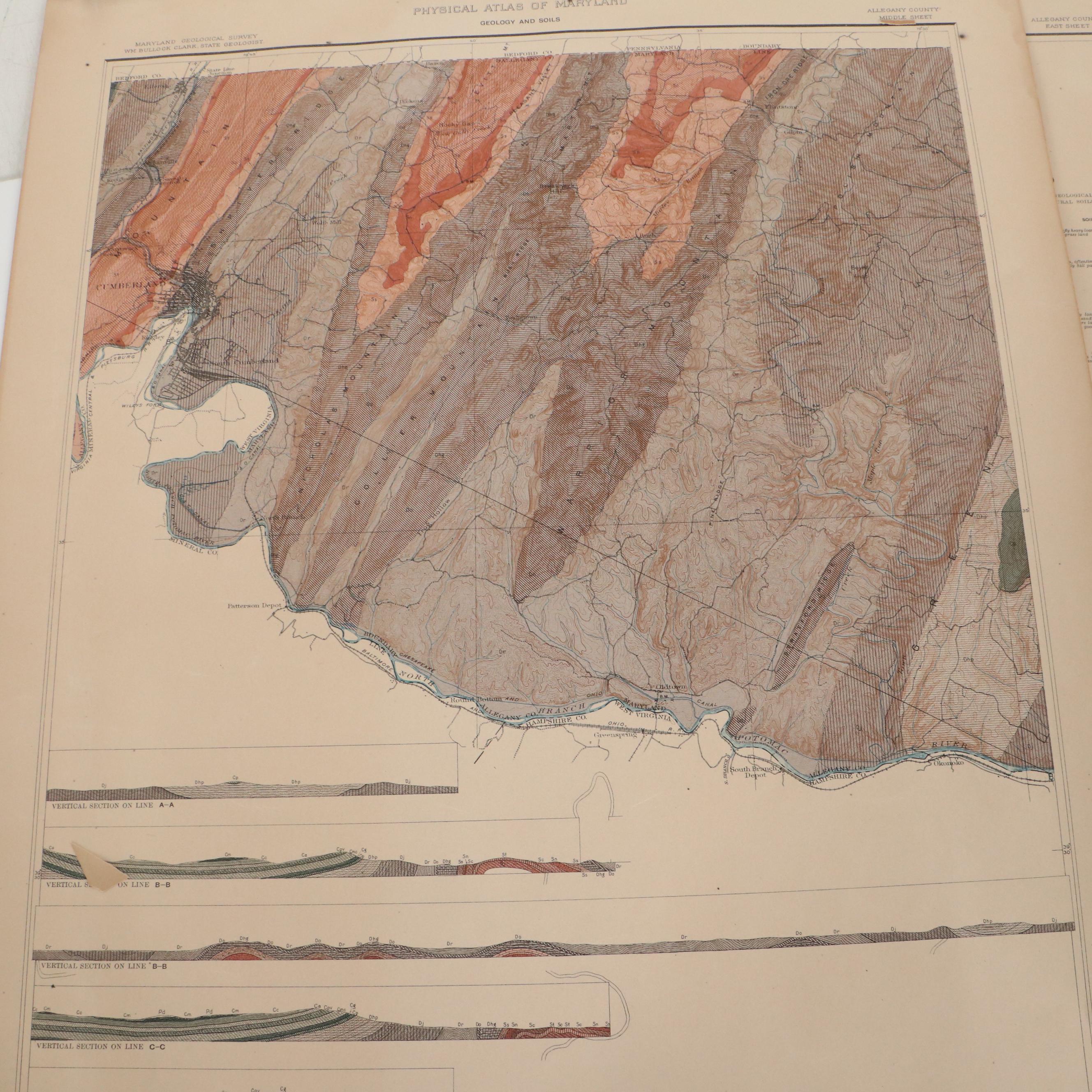 William Bullock Clark Wood Engraving Geological Maps of Maryland