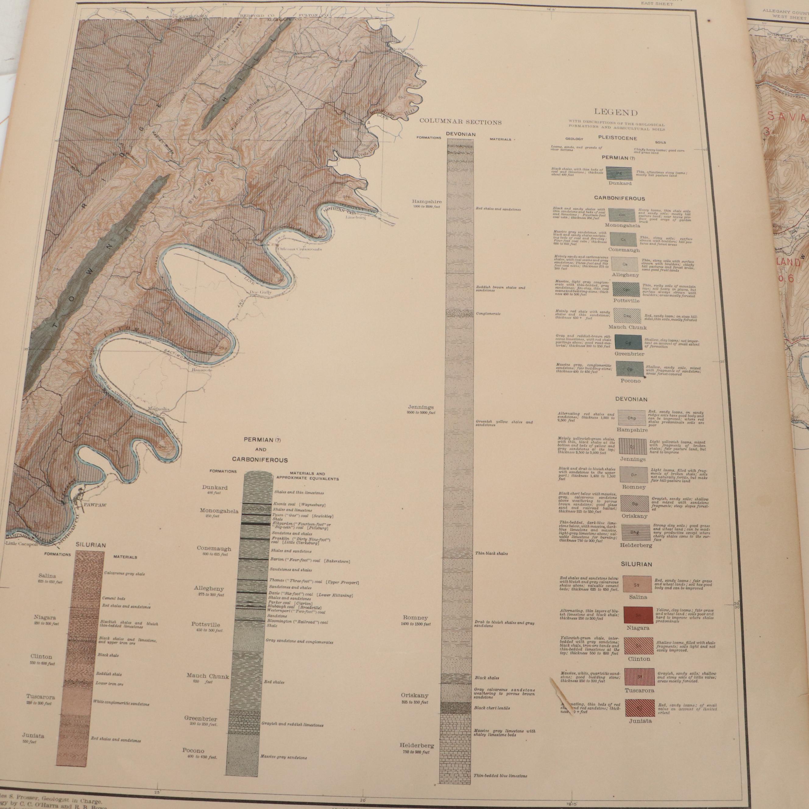 William Bullock Clark Wood Engraving Geological Maps of Maryland
