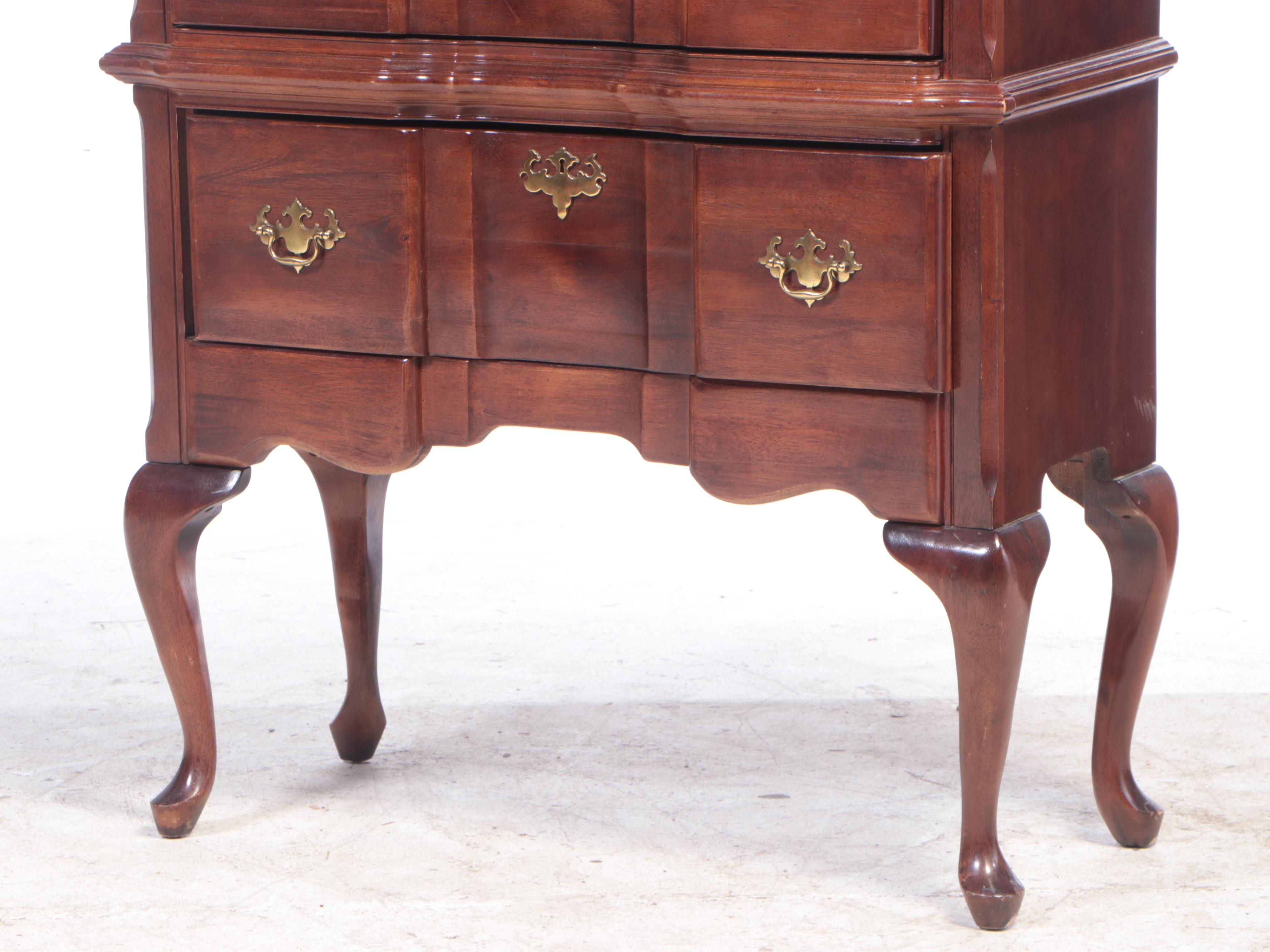 Queen Anne Style Mahogany Blockfront Highboy, Late 20th Century