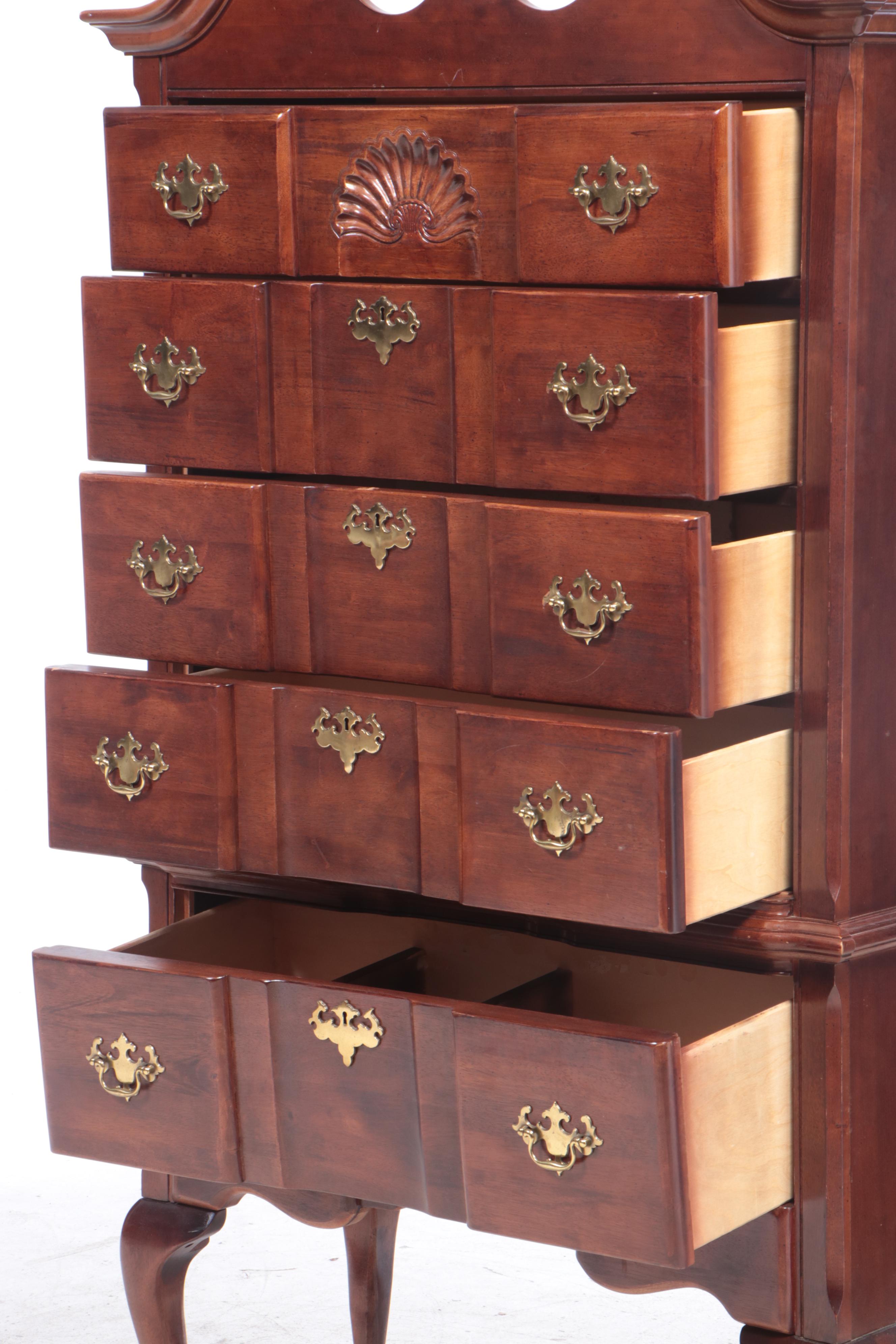 Queen Anne Style Mahogany Blockfront Highboy, Late 20th Century