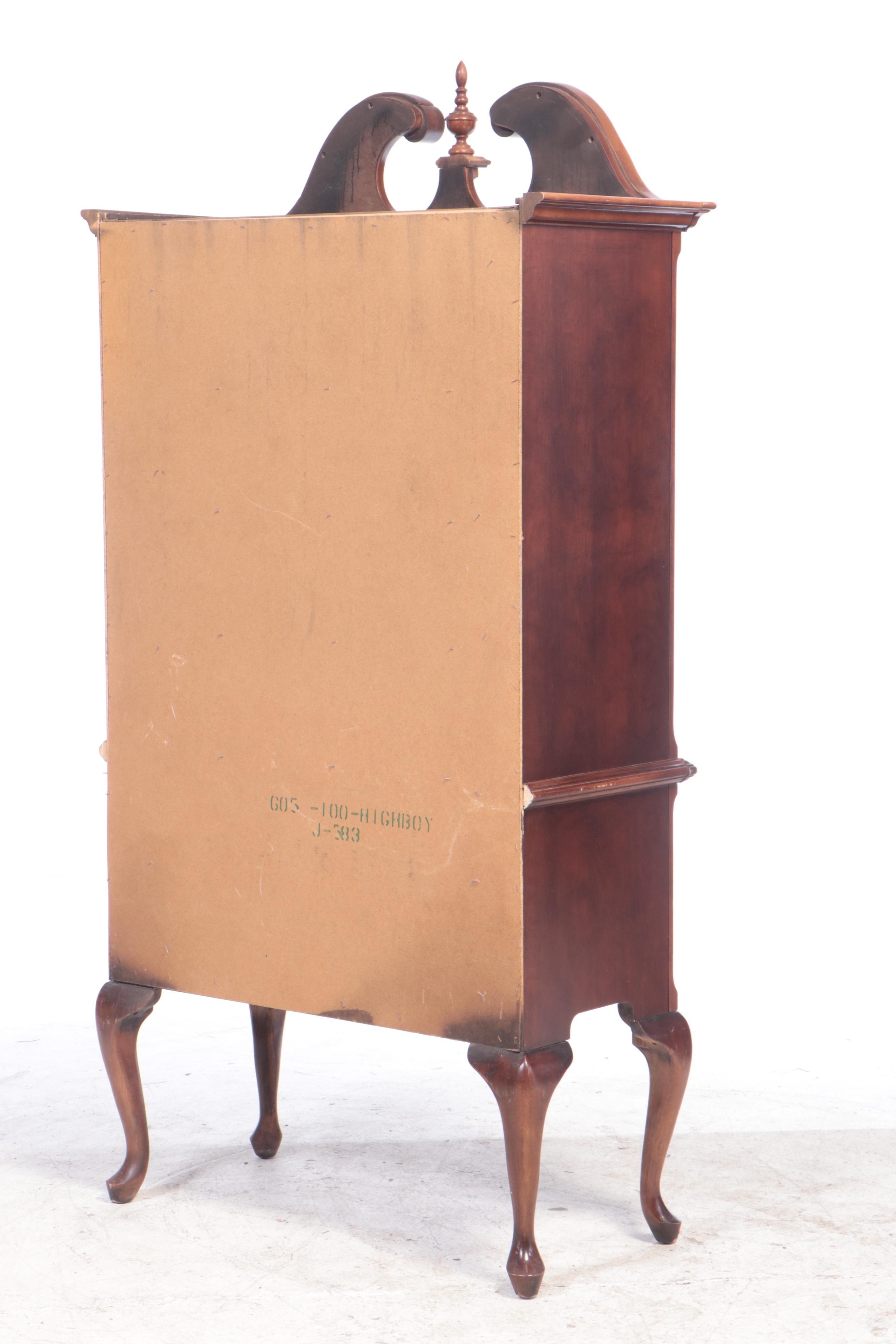 Queen Anne Style Mahogany Blockfront Highboy, Late 20th Century