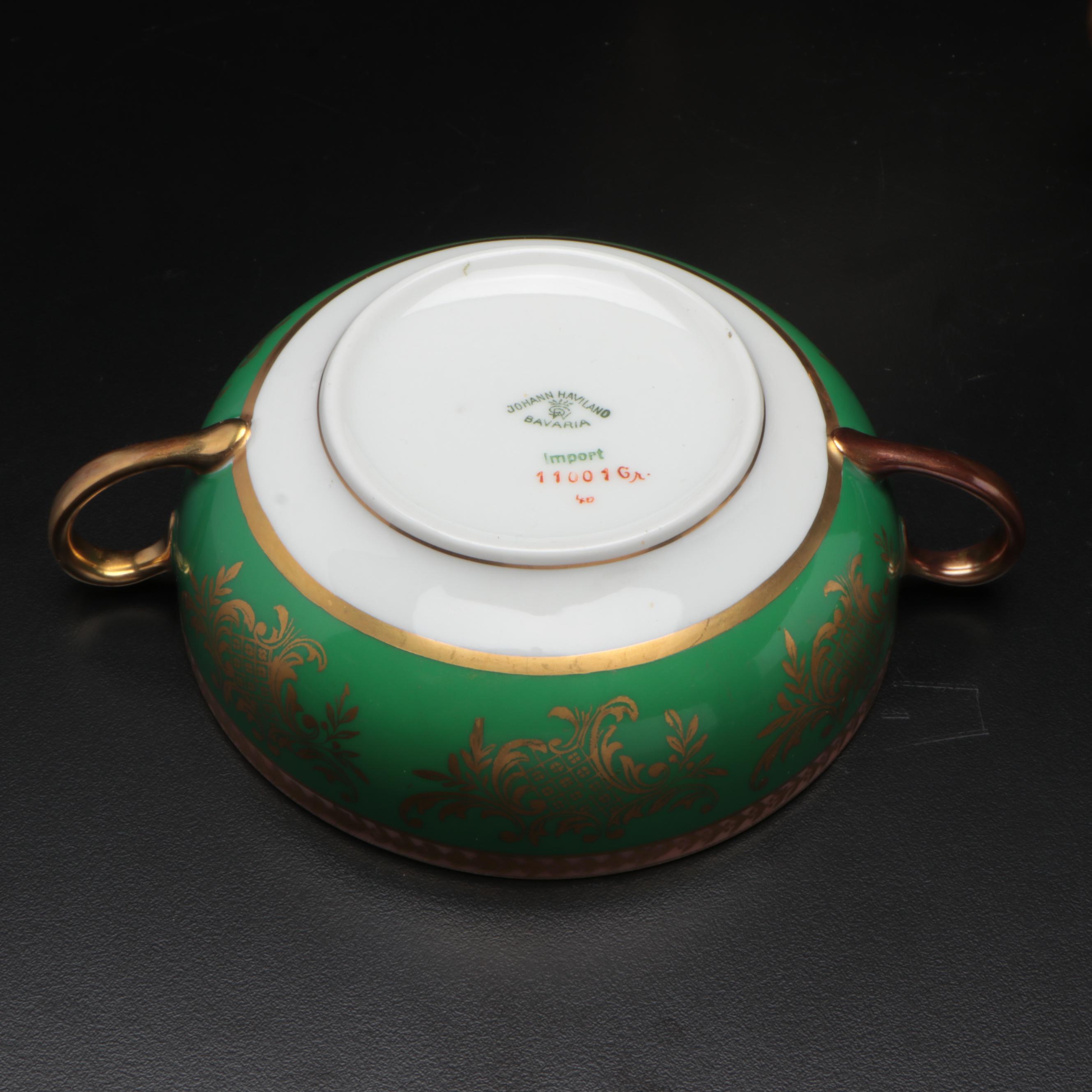 Johann Haviland Porcelain Cream Soup Bowls and Saucers, Mid to Late 20th C.