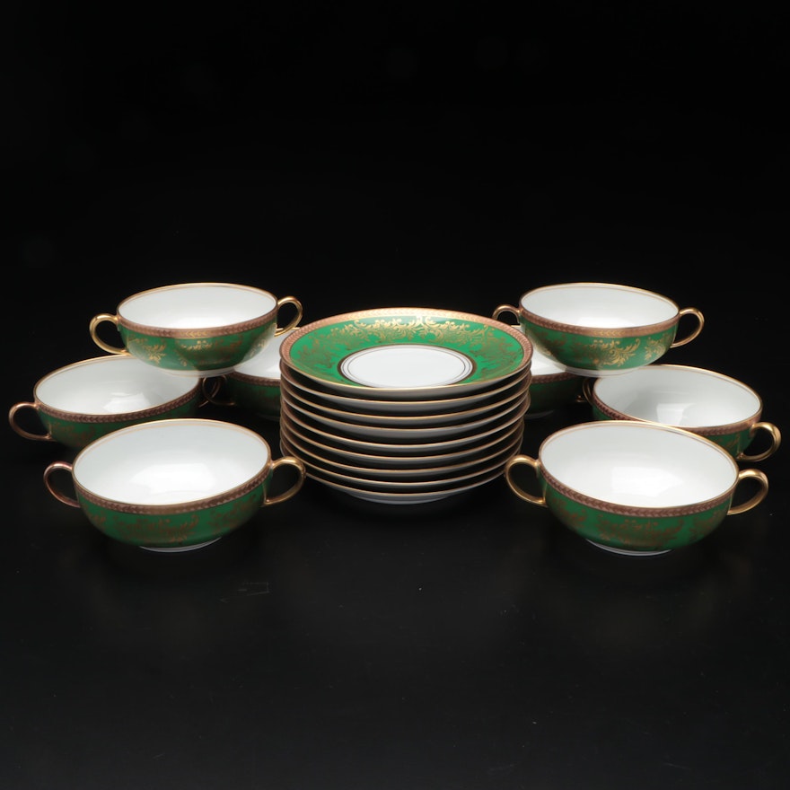 Johann Haviland Porcelain Cream Soup Bowls and Saucers, Mid to Late 20th C.