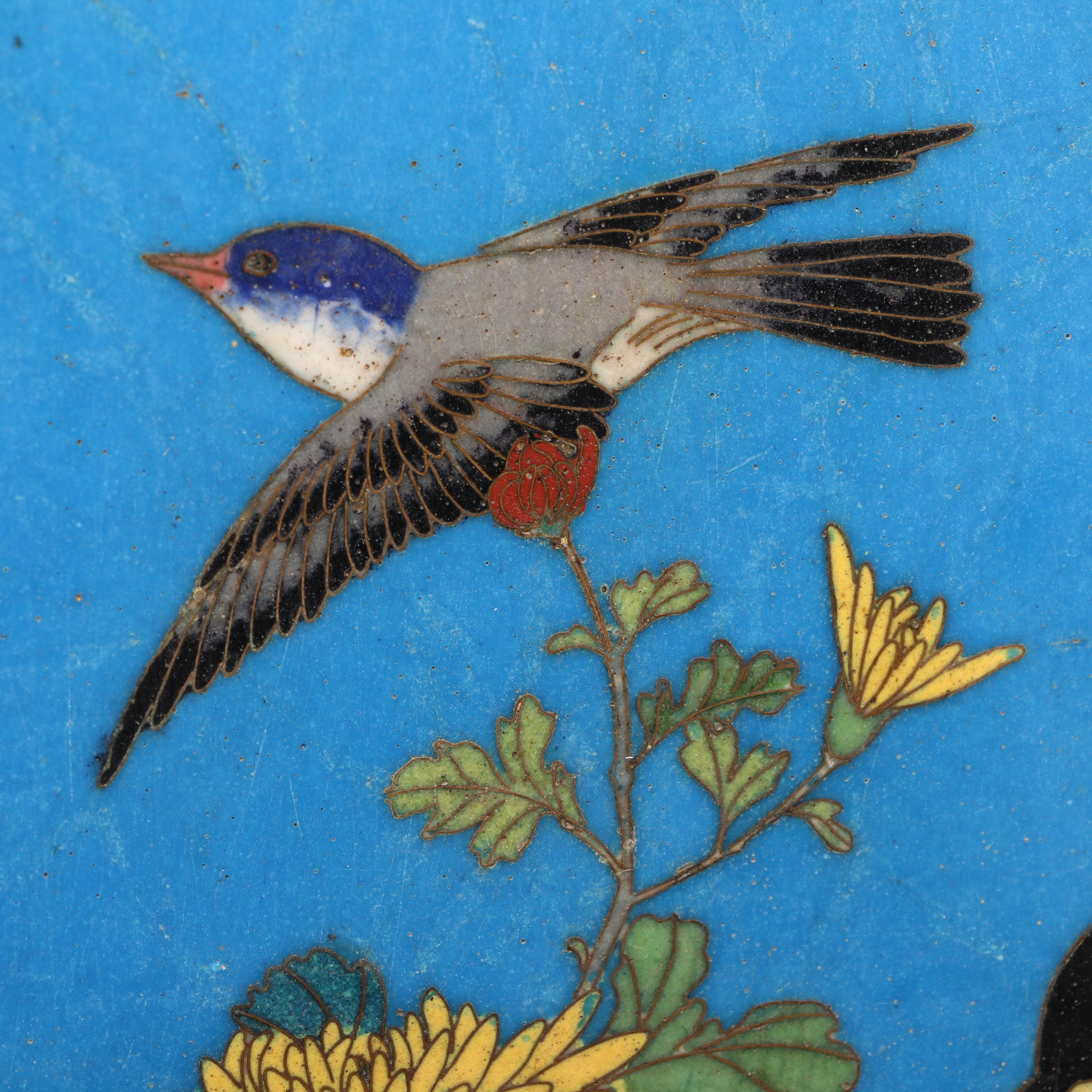 Chinese Cloisonné Plate with Bird and Flower Motif, Mid to Late 20th Century