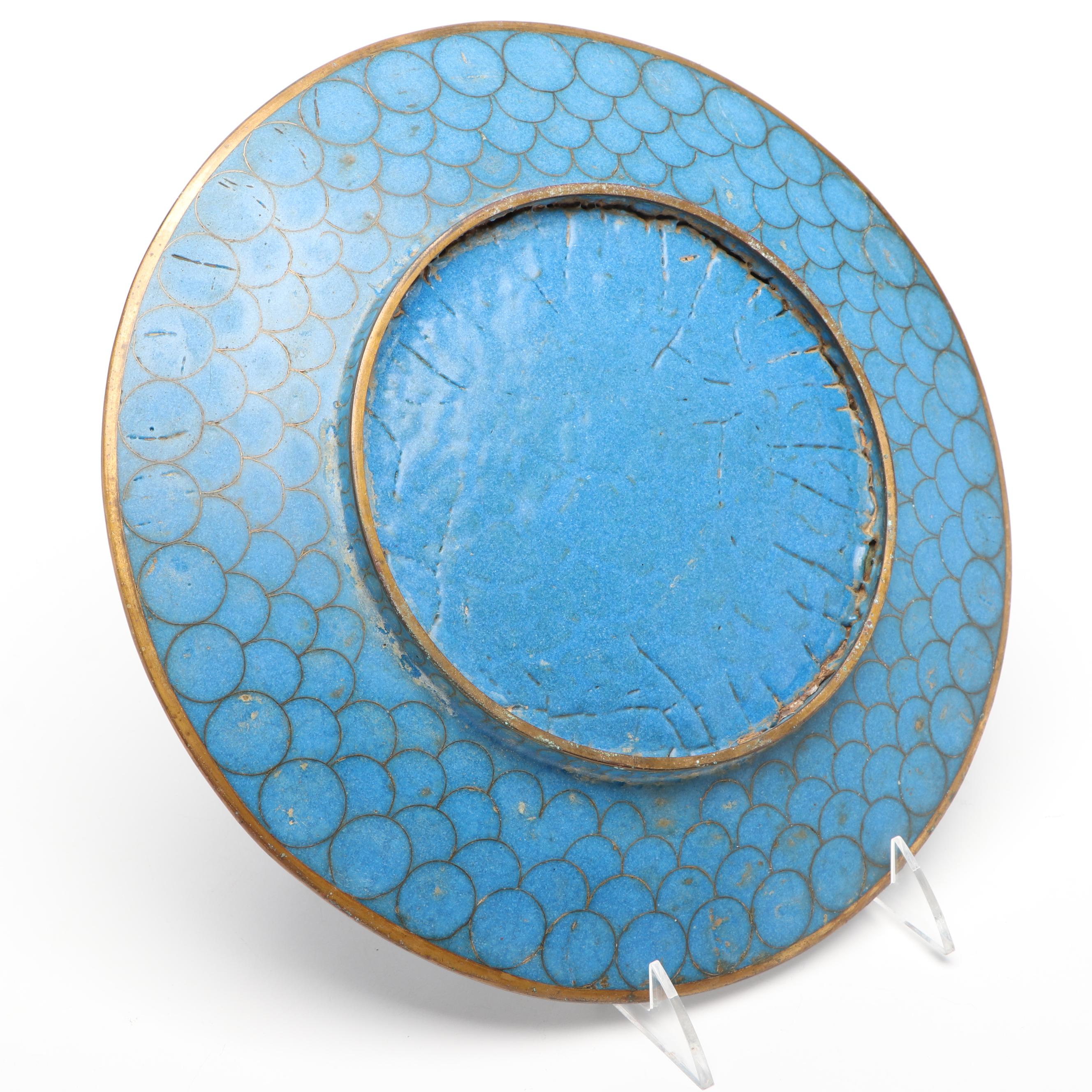 Chinese Cloisonné Plate with Bird and Flower Motif, Mid to Late 20th Century