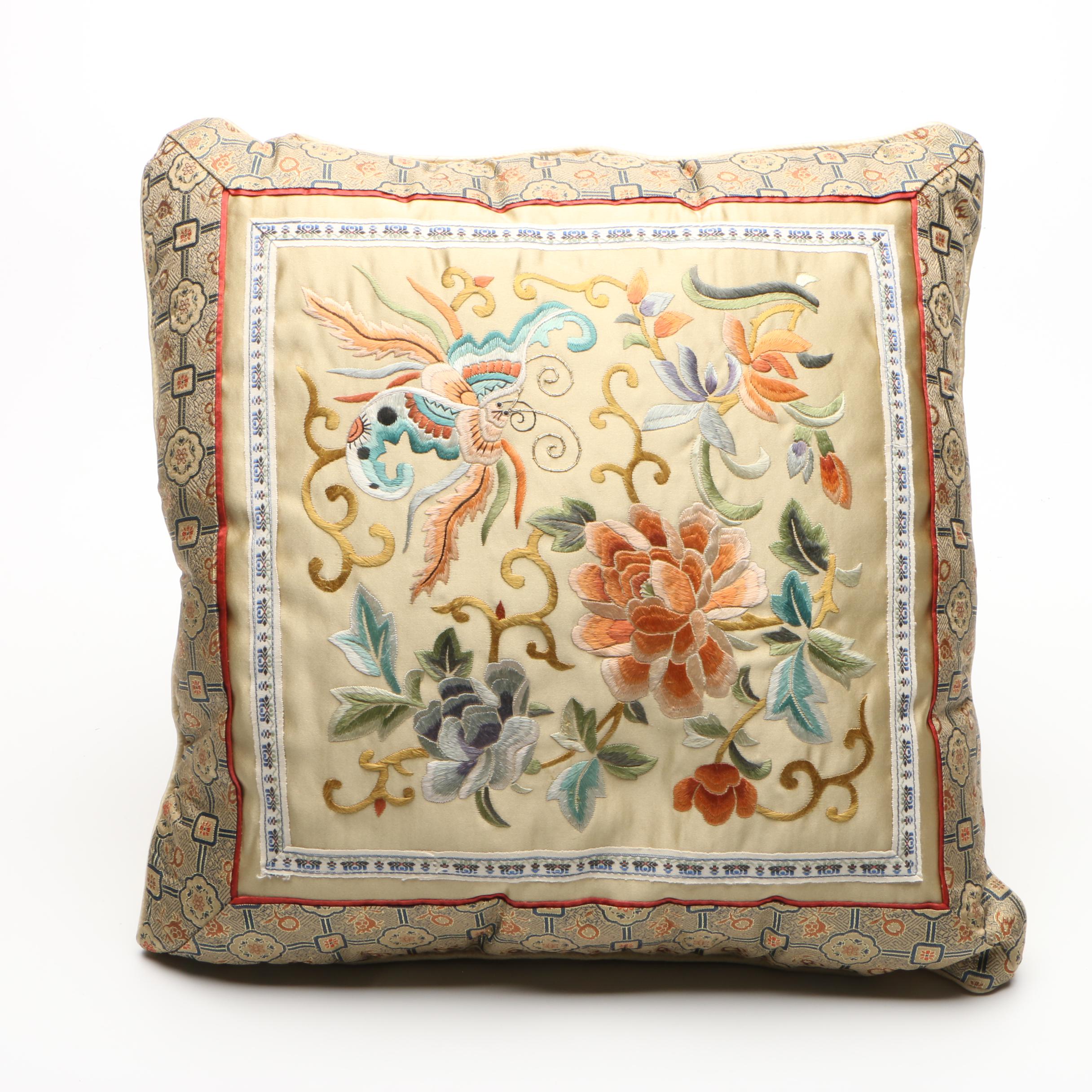 Chinese Embroidered Silk Accent Pillows, Late 20th Century