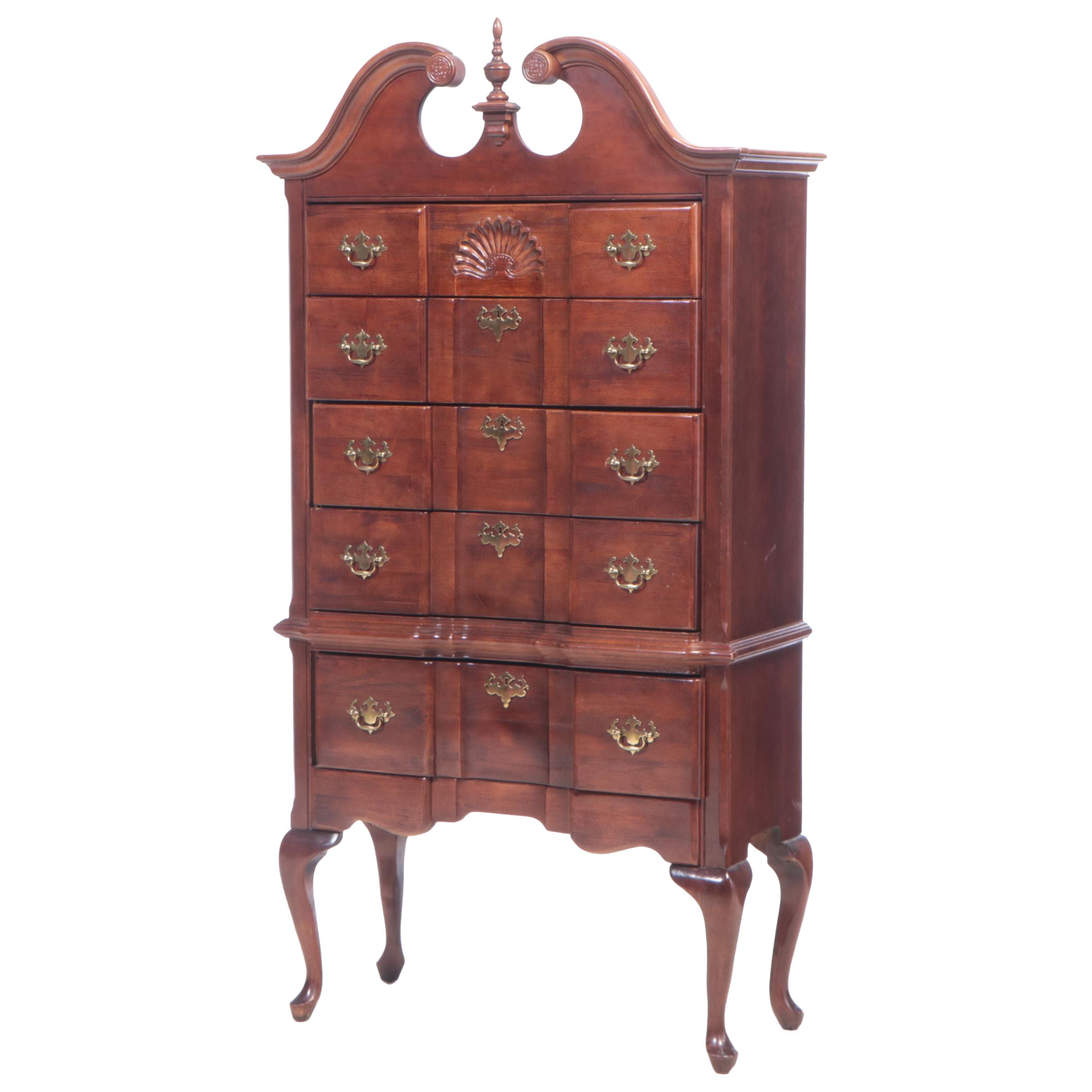 Queen Anne Style Mahogany Blockfront Highboy, Late 20th Century
